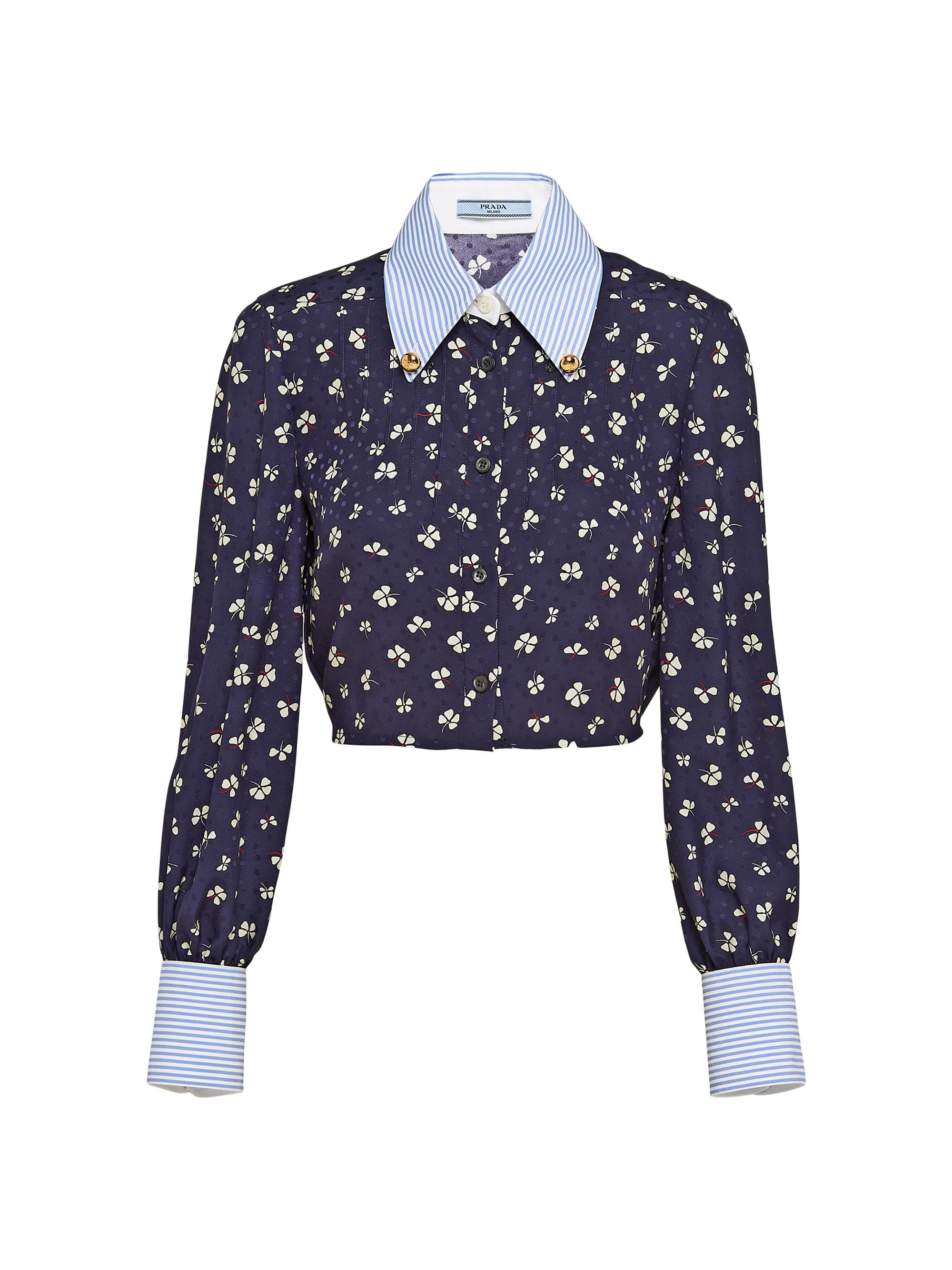 Prada Women's Silk Jacquard Print Shirt - Blue Multi