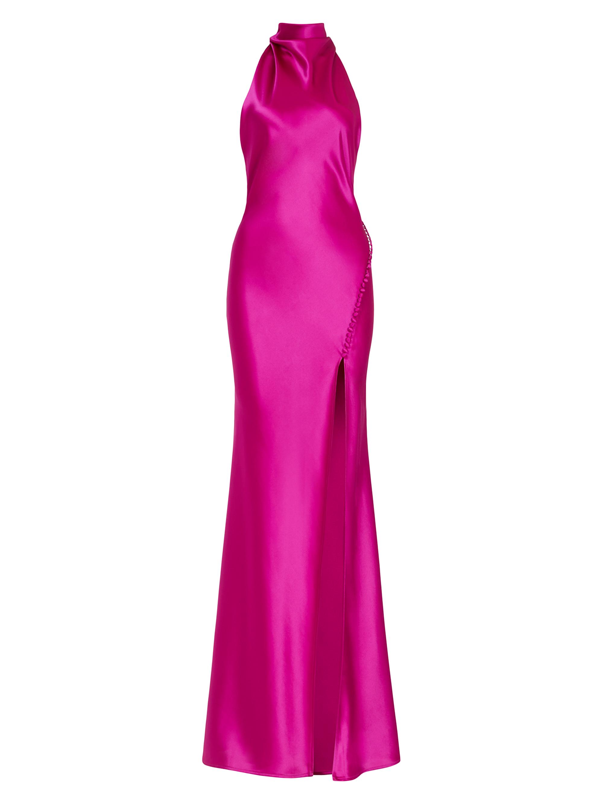 Sau Lee Women's Penelope Satin Halter Gown - Magenta Pink