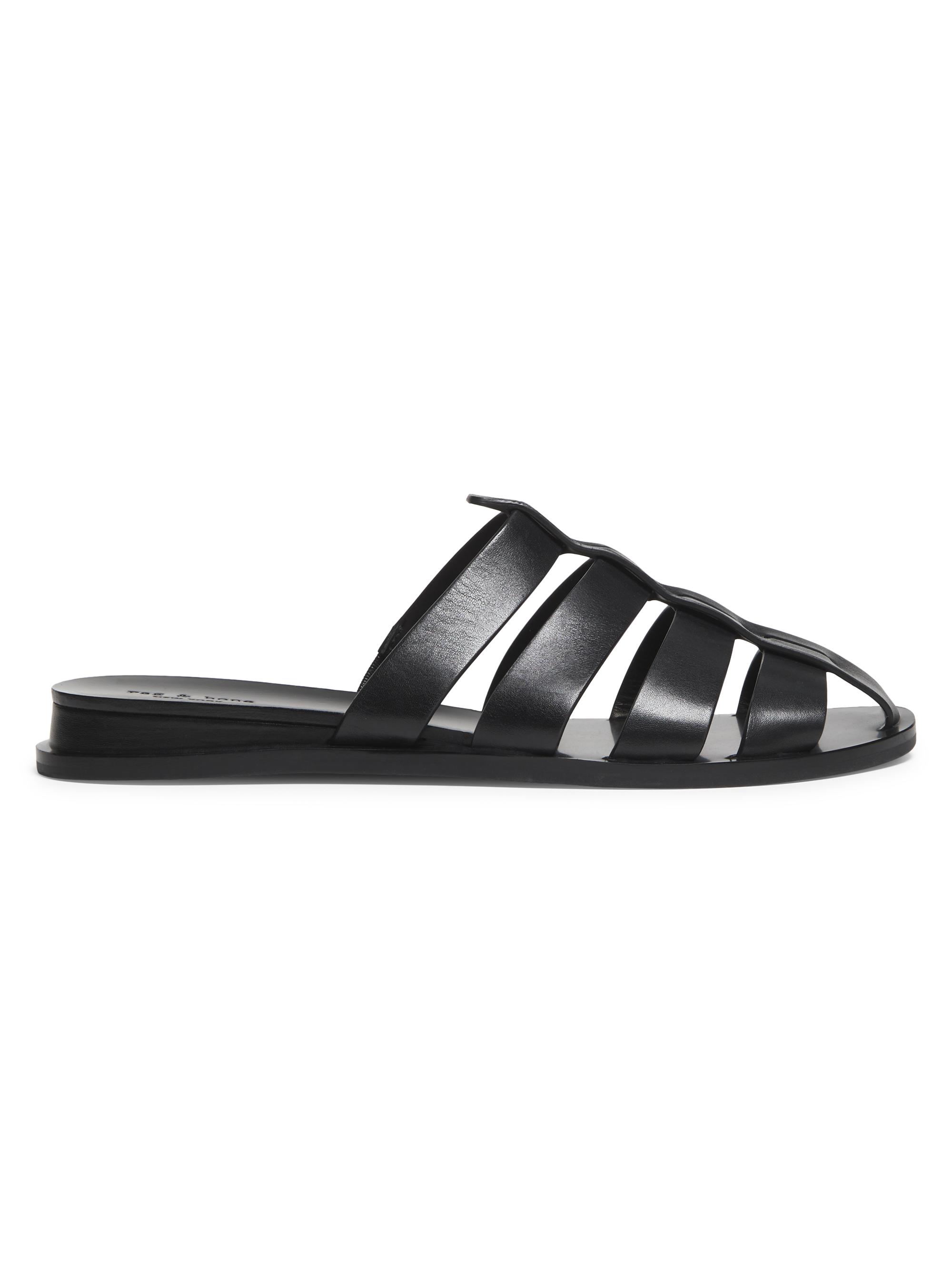 rag & bone Women's Beau Fisherman Leather Slide Sandals - Black