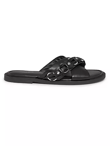 Geo Chain Leather Slide Sandals