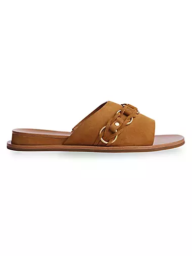 Beau Chain-Embellished Suede Slide Sandals