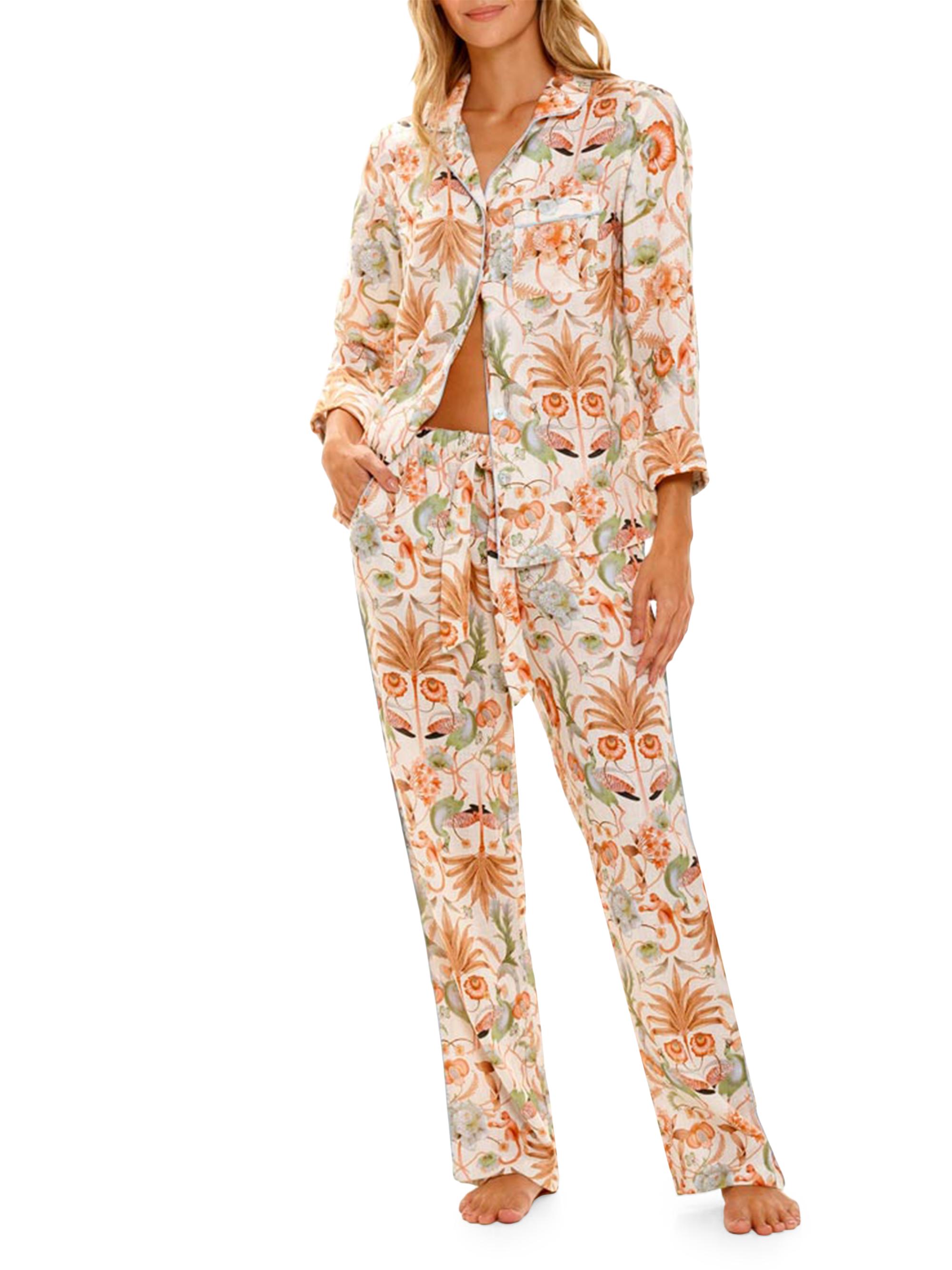 The Lazy Poet Women's Summer Soirée Emma Peach Jungle Linen Pajama Set - Peach