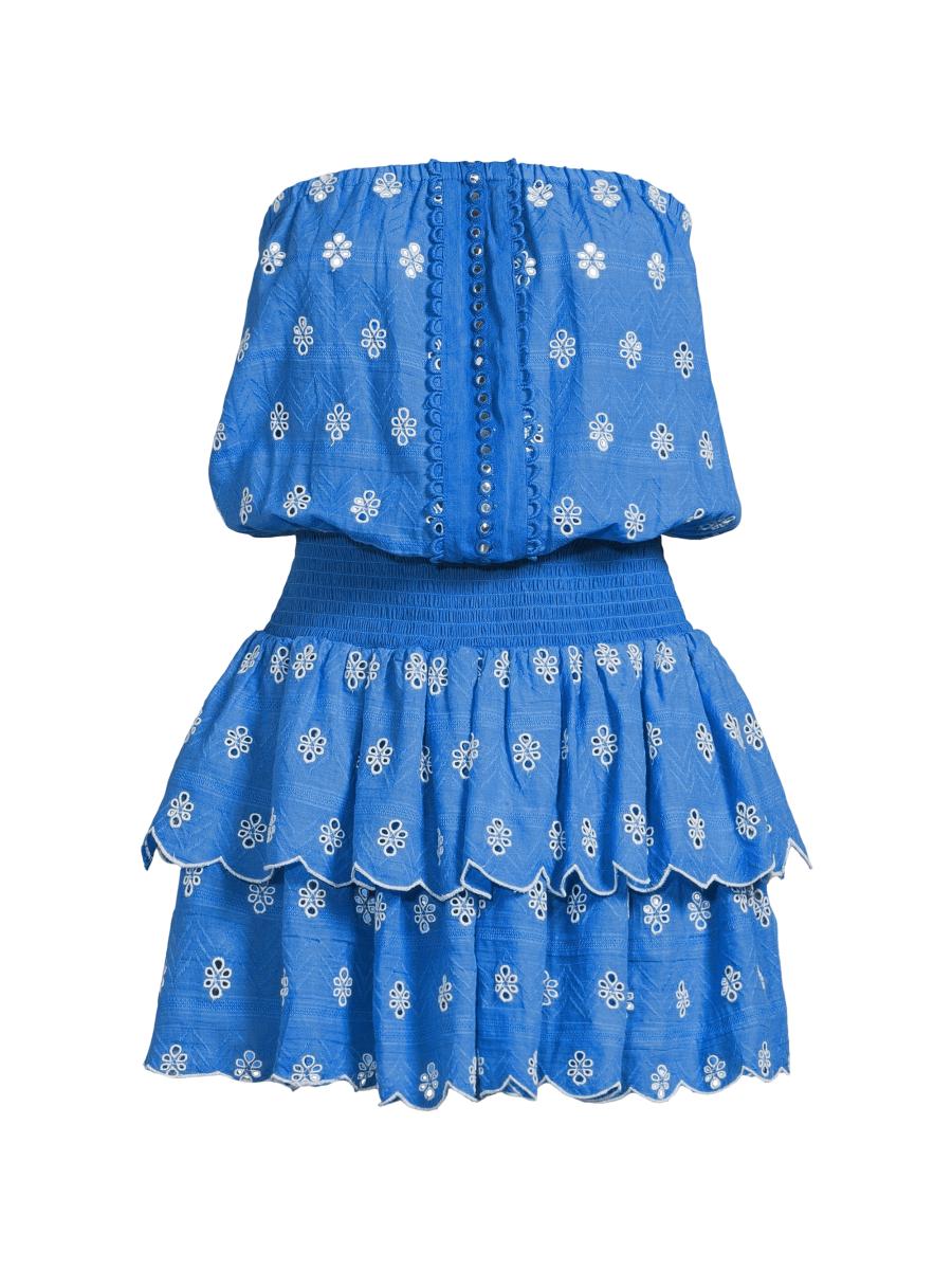 RAMY BROOK Womens Pink Eyelet Smocked Pullover Lined Short Sleeve V Neck Mini Fit + Flare Dress main image 1