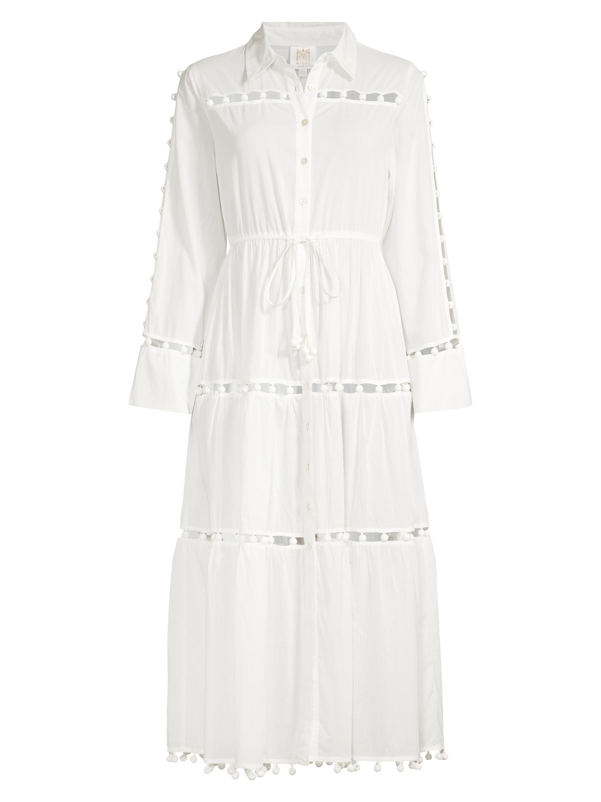 Milly Women's Beaded Cotton Voile Midi-Shirtdress - White