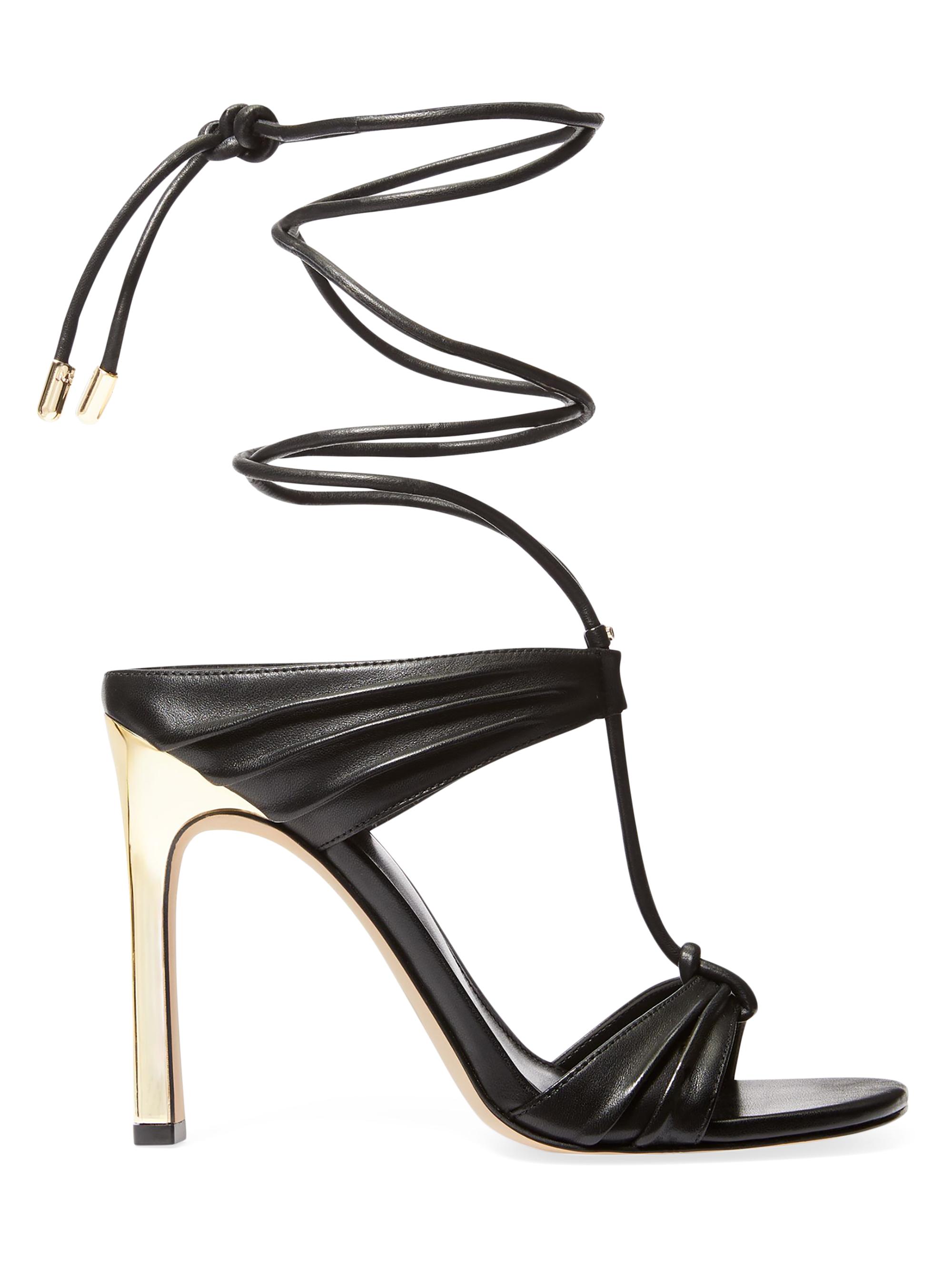 MICHAEL Michael Kors Women's Gabriella 110MM Leather Ankle-Wrap Sandals - Black Gold