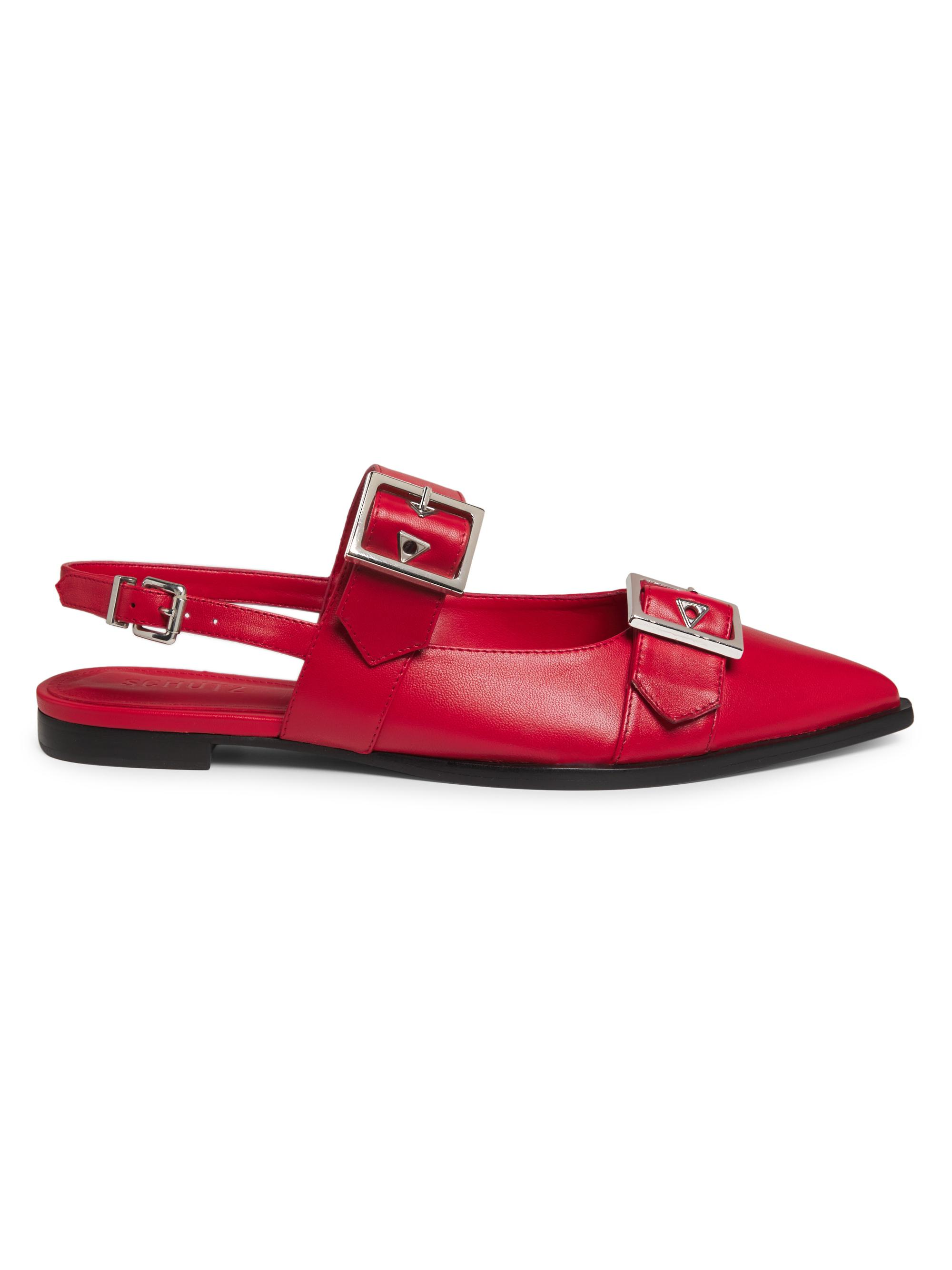 Schutz Women's Darla Sling Leather Flats - Flame Scarlet