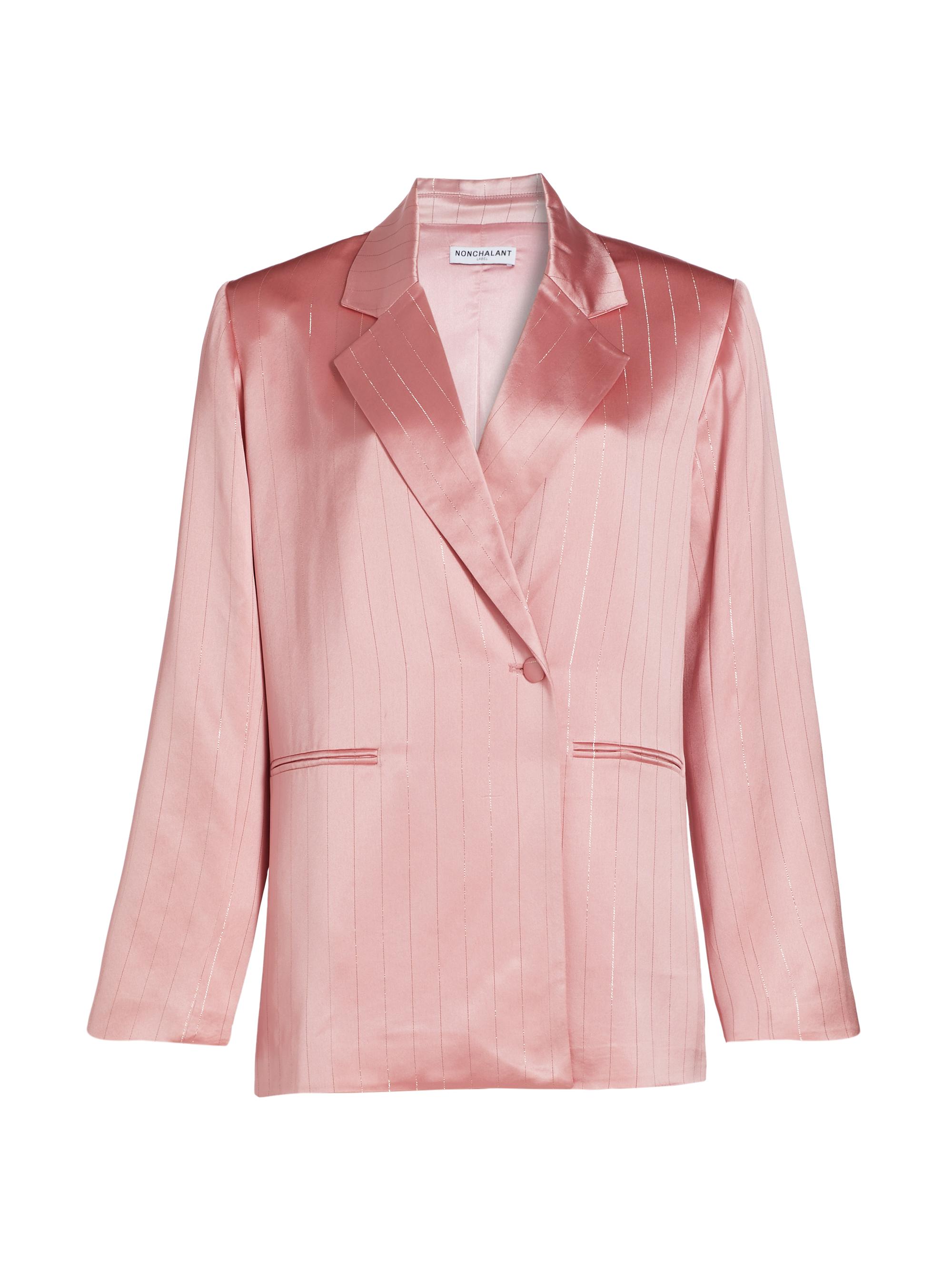 Nonchalant Label Women's Audri Pinstriped Satin Blazer - Desert Rose