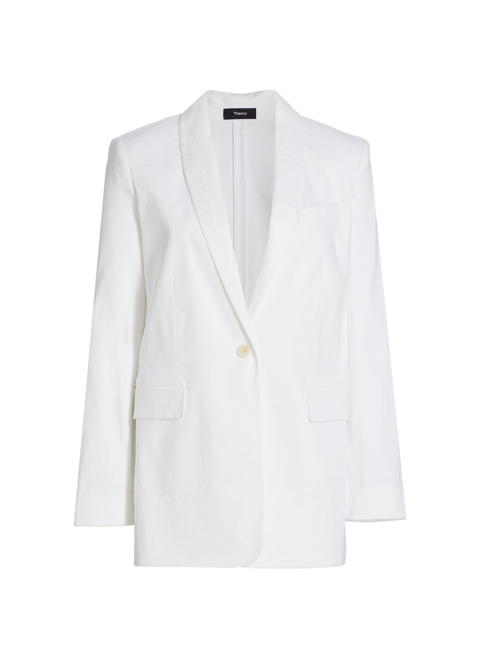 Theory Women's Linen-Blend Single-Button Blazer - White Place Holder