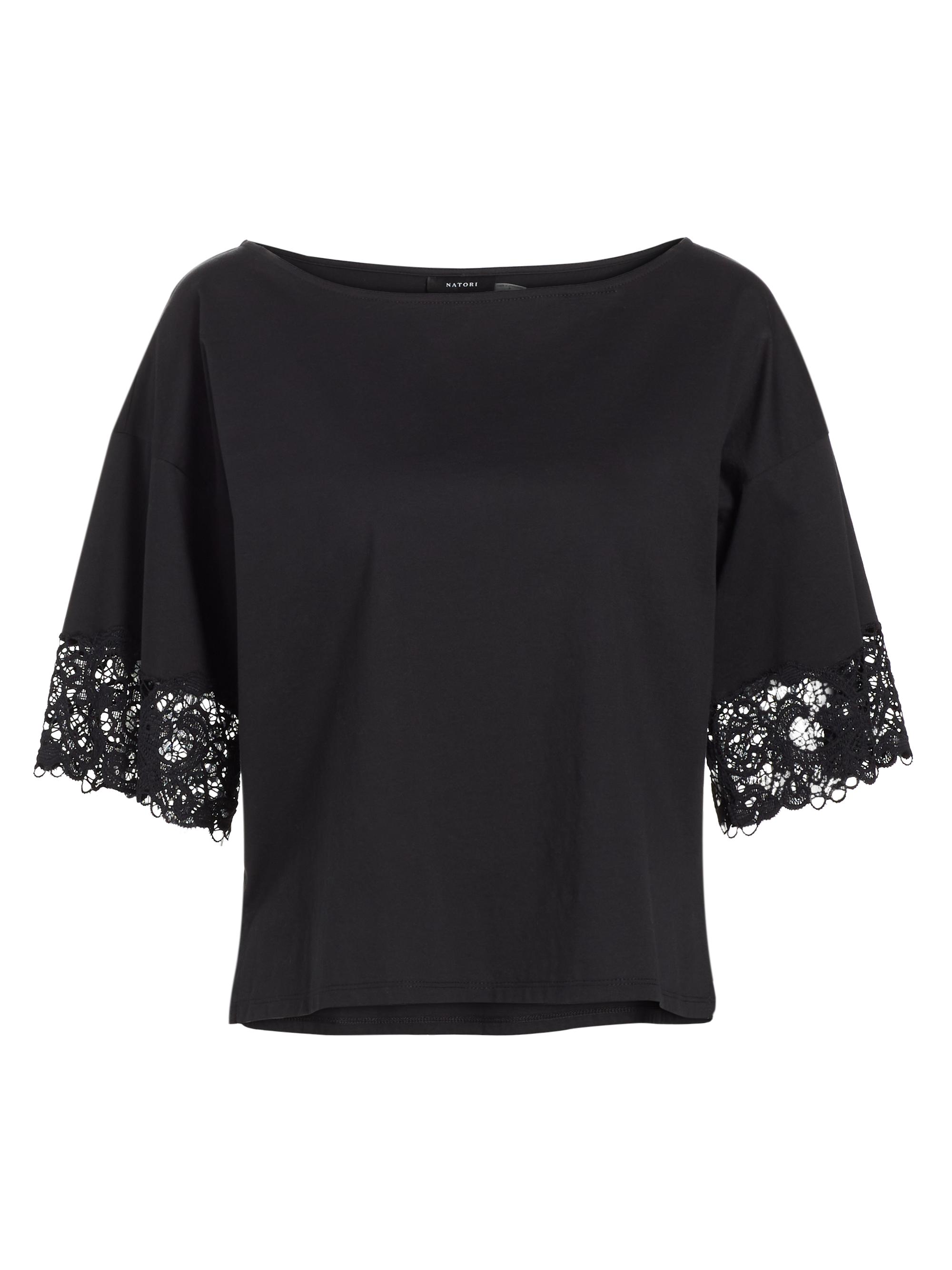 Natori Women's Bliss Harmony Lace-Trimmed Cotton Blouse - Black