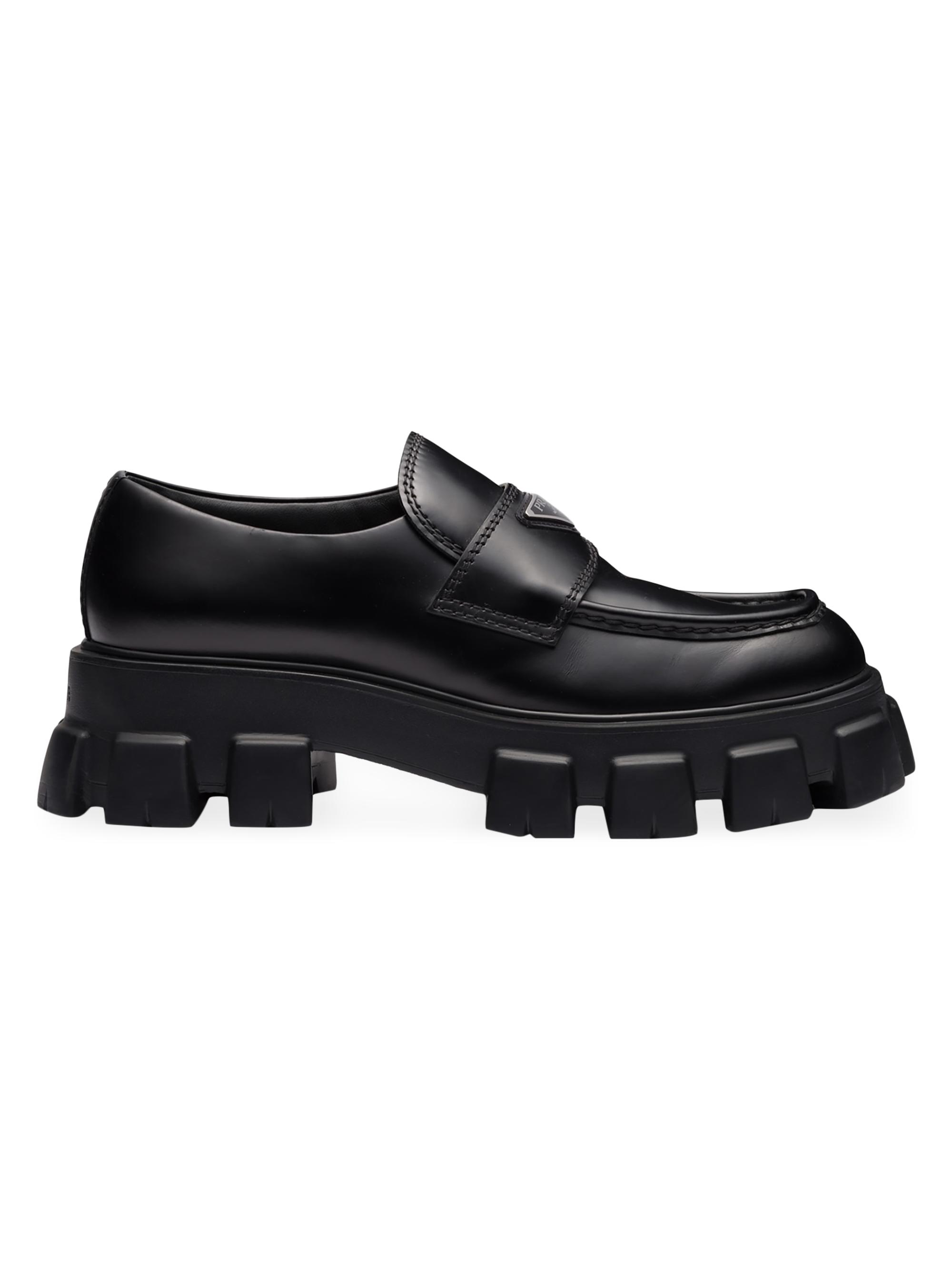 Prada Men's Monolith Brushed Leather Loafers - Black