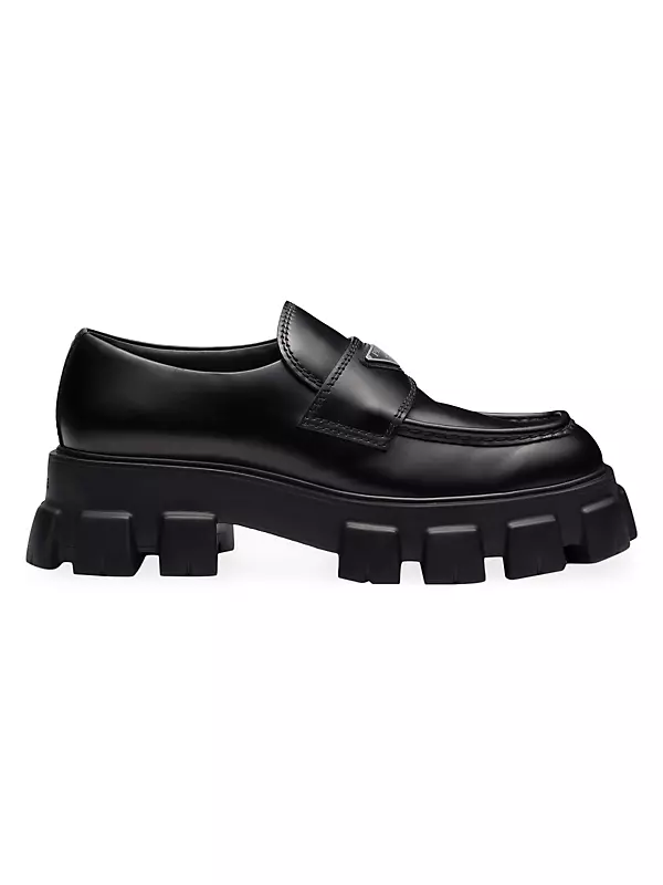 Shop Prada Monolith Brushed Leather Loafers | Saks Fifth Avenue