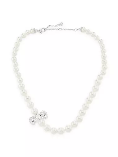 Silvertone, Imitation Pearl & Glass Crystal Necklace