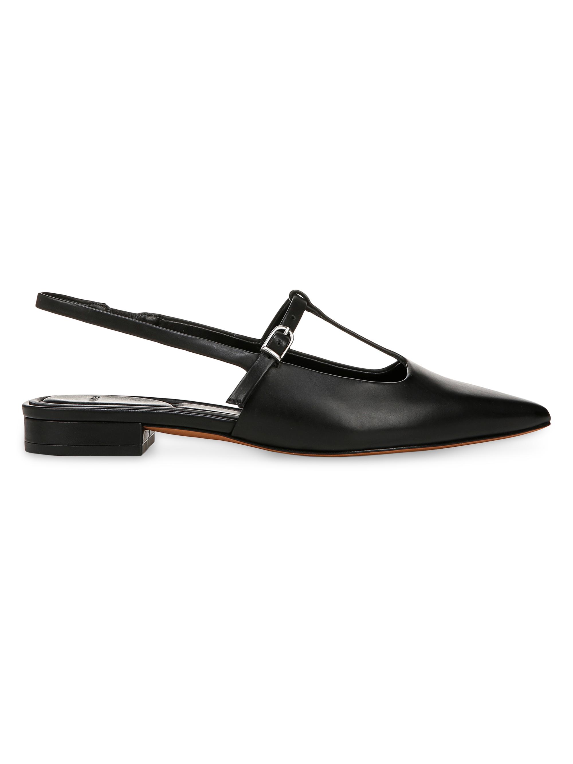 Vince Women's Leather T-Strap Slingback Flats - Black