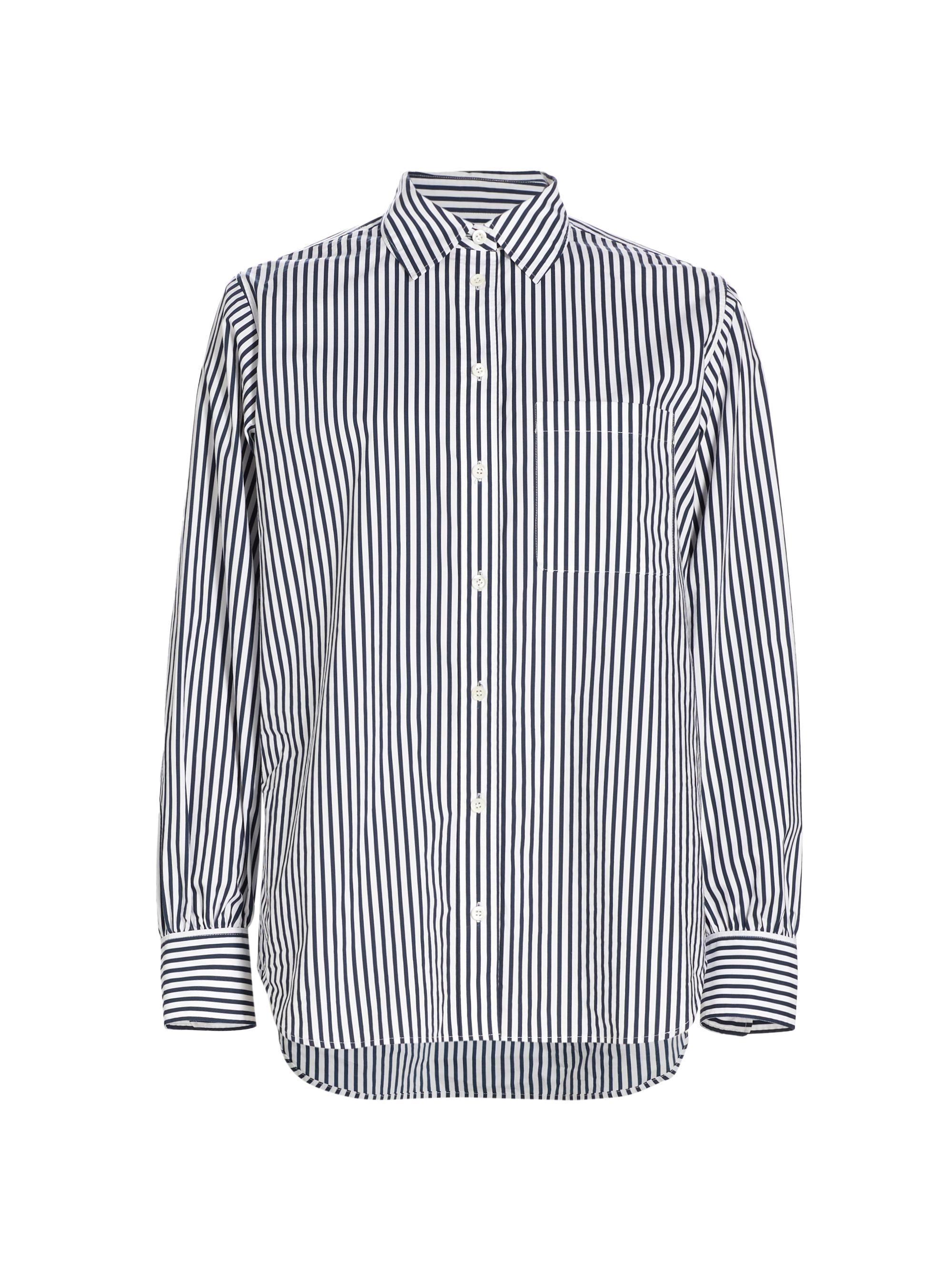 Frame Women's Striped Cotton Oversized Pocket Shirt - Navy Multi