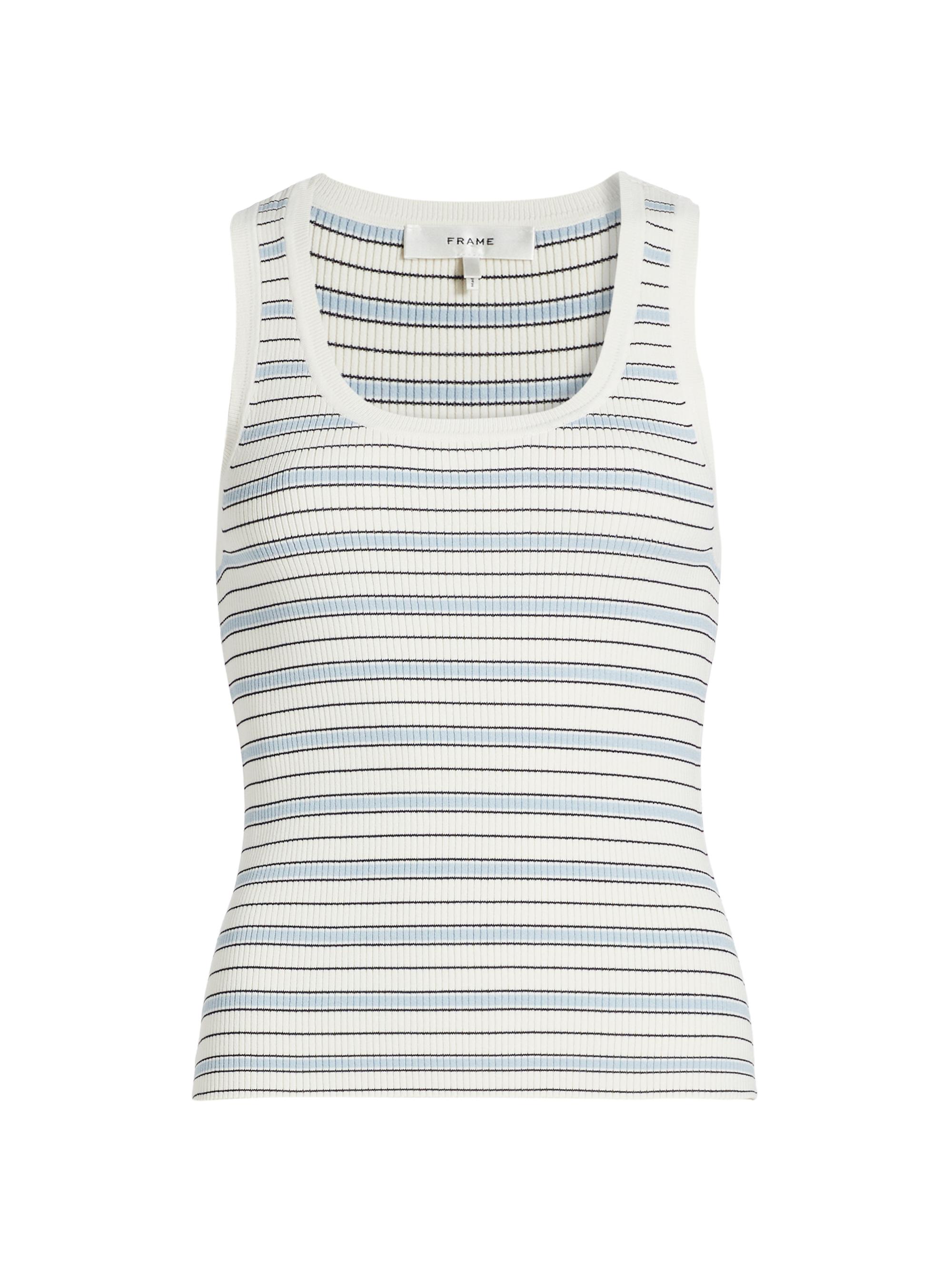 Frame Women's Striped Scoopneck Knit Tank - Light Blue Multi