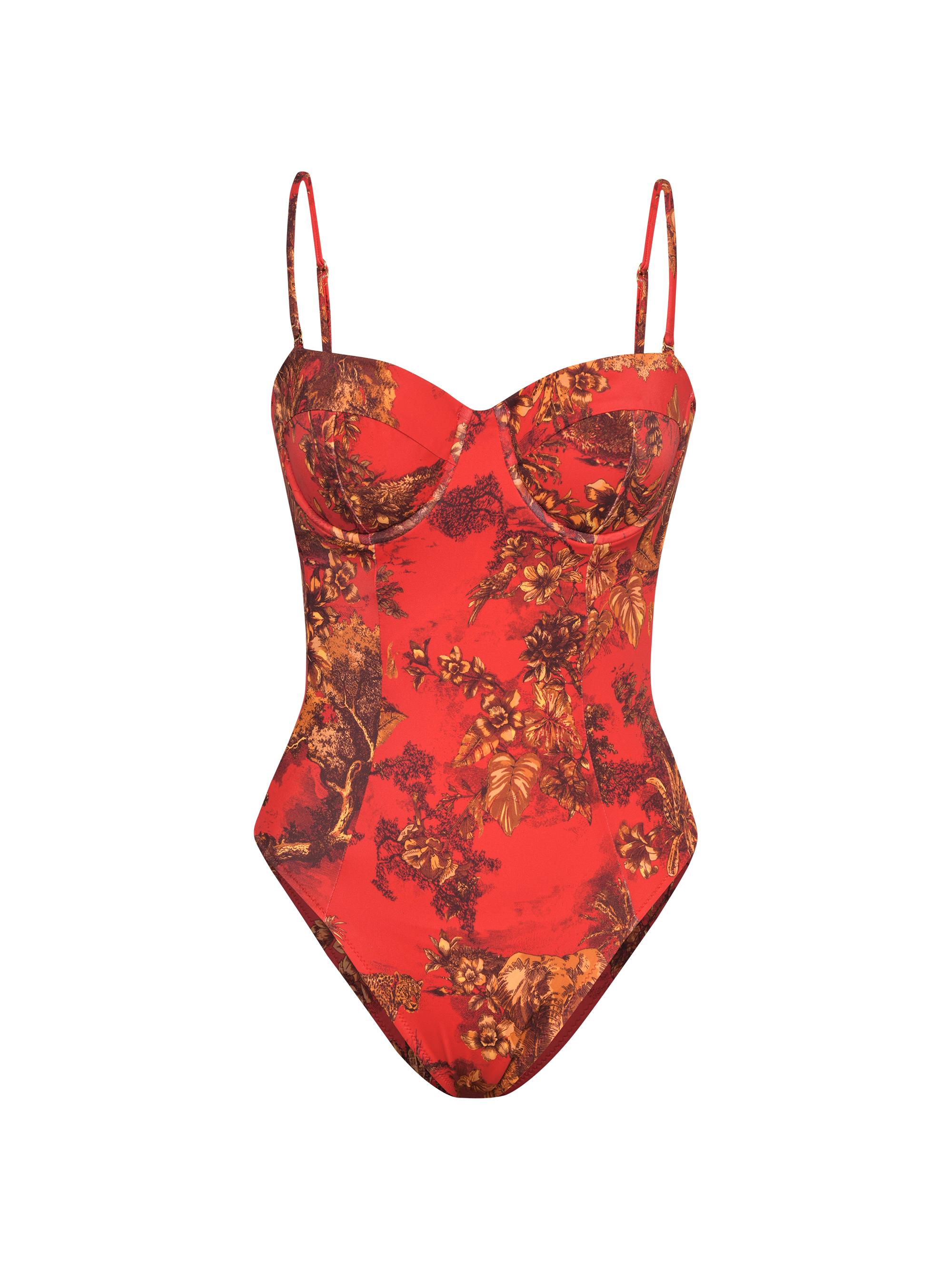 L'AGENCE Women's Red Jungle Amie Floral Shaping One-Piece Swimsuit - Scarlet