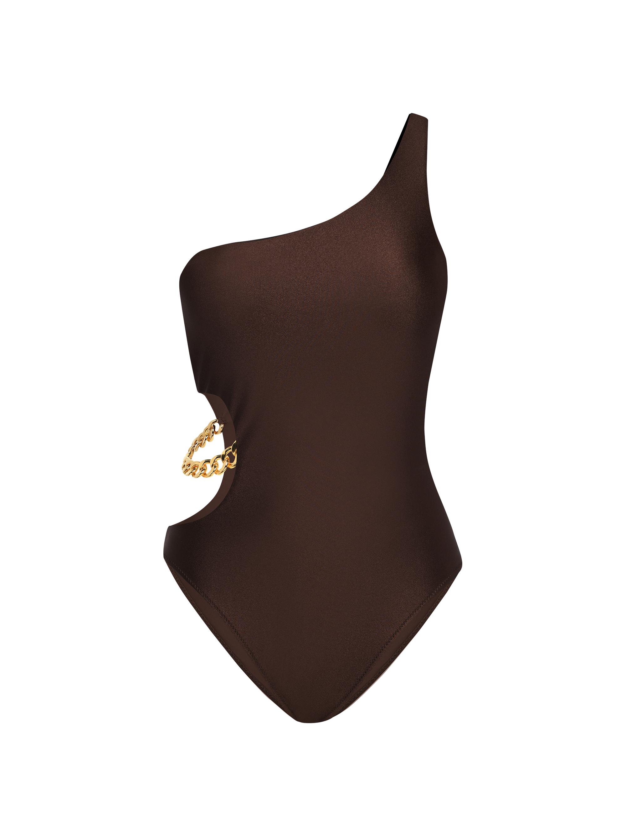 L'AGENCE Women's Ava Shimmer Asymmetric One-Piece Swimsuit - Chocolate