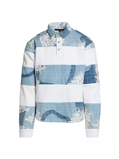 Merged Rugby Denim Quilted Long-Sleeve Polo