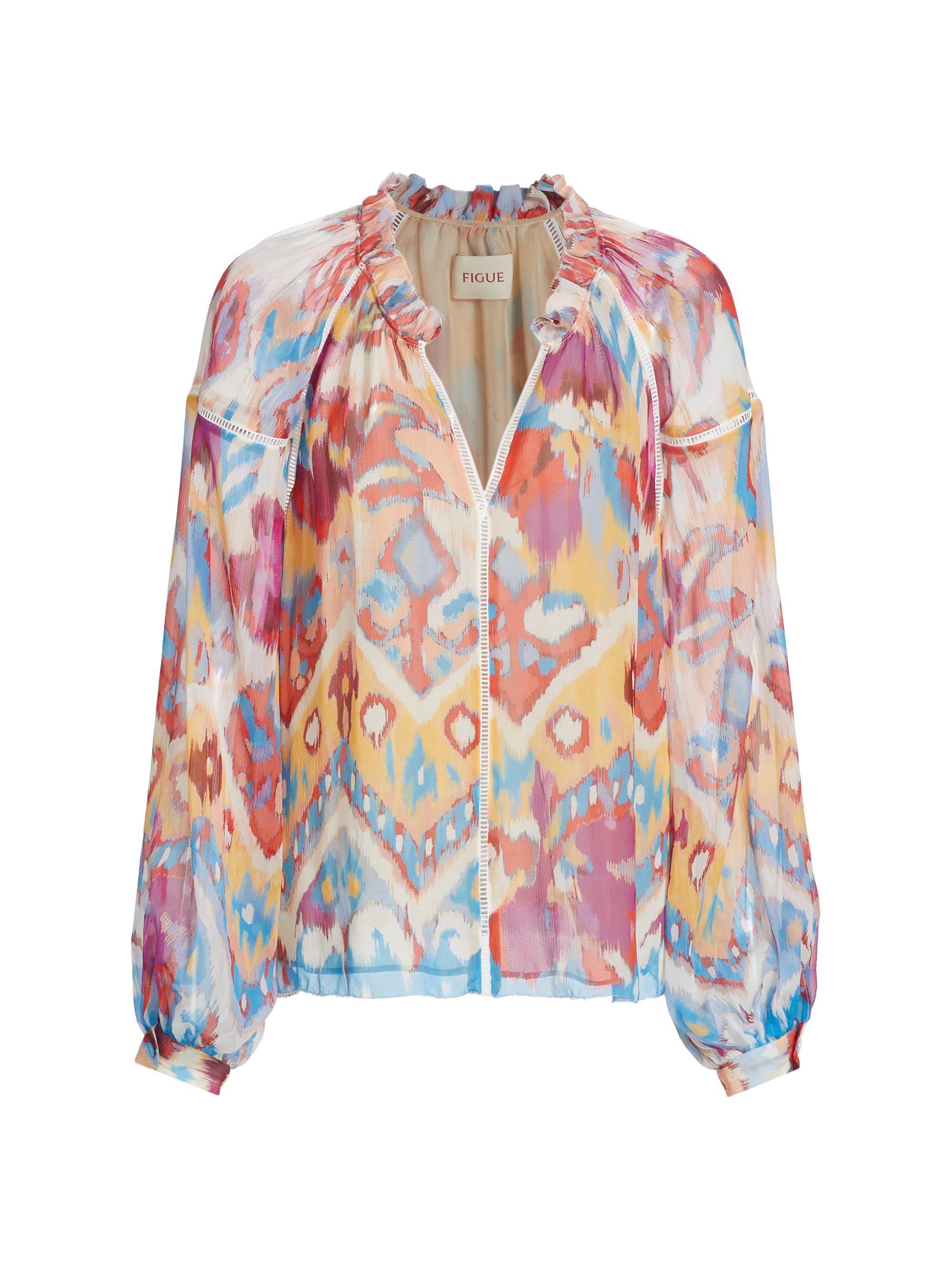 Figue Women's Luz Watercolor Silk Top - Watercolor Ikat Clay Brown