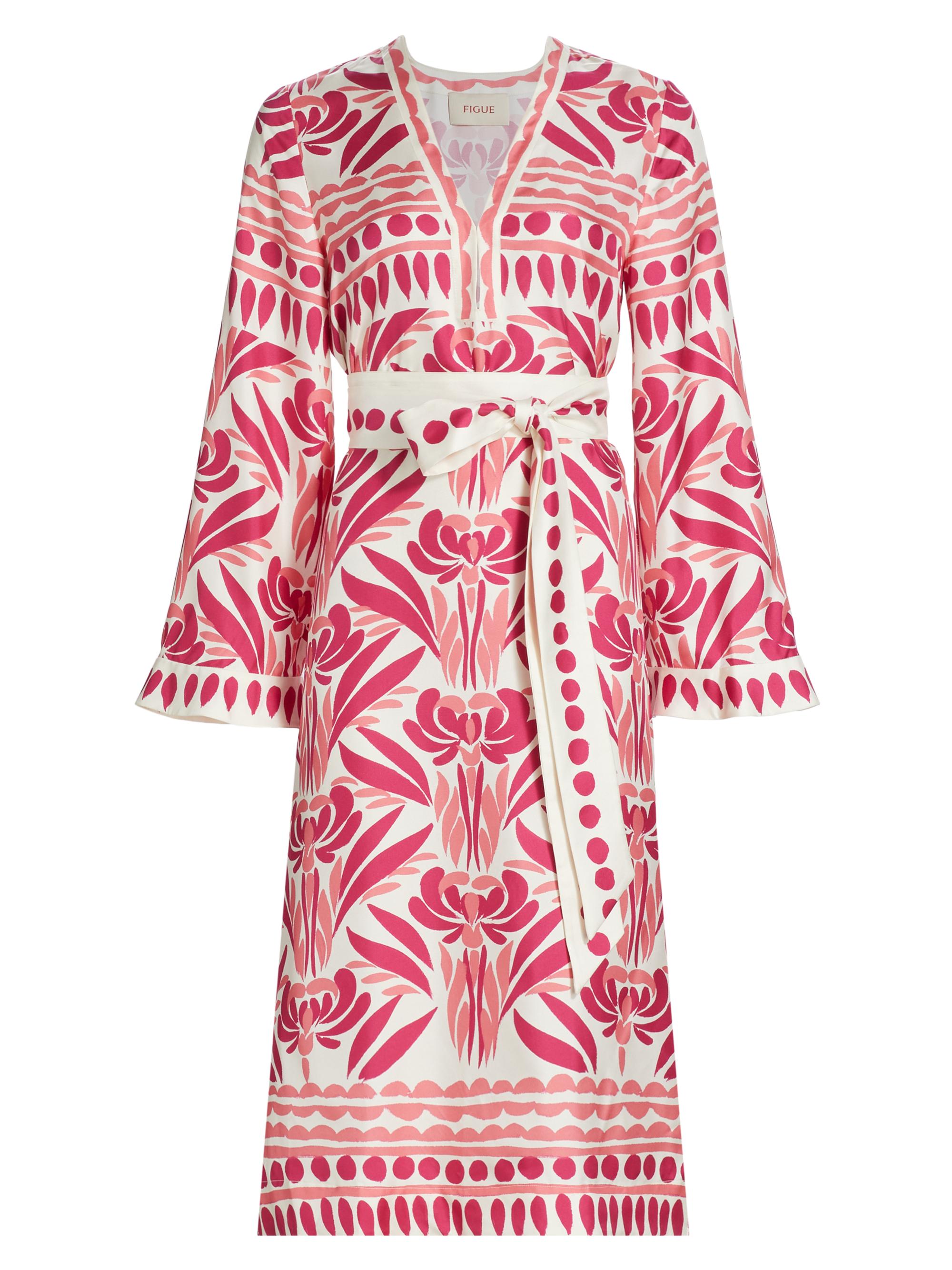 Figue Women's Elodia Floral Silk Belted Midi-Dress - Waterlily Raspberry Pink