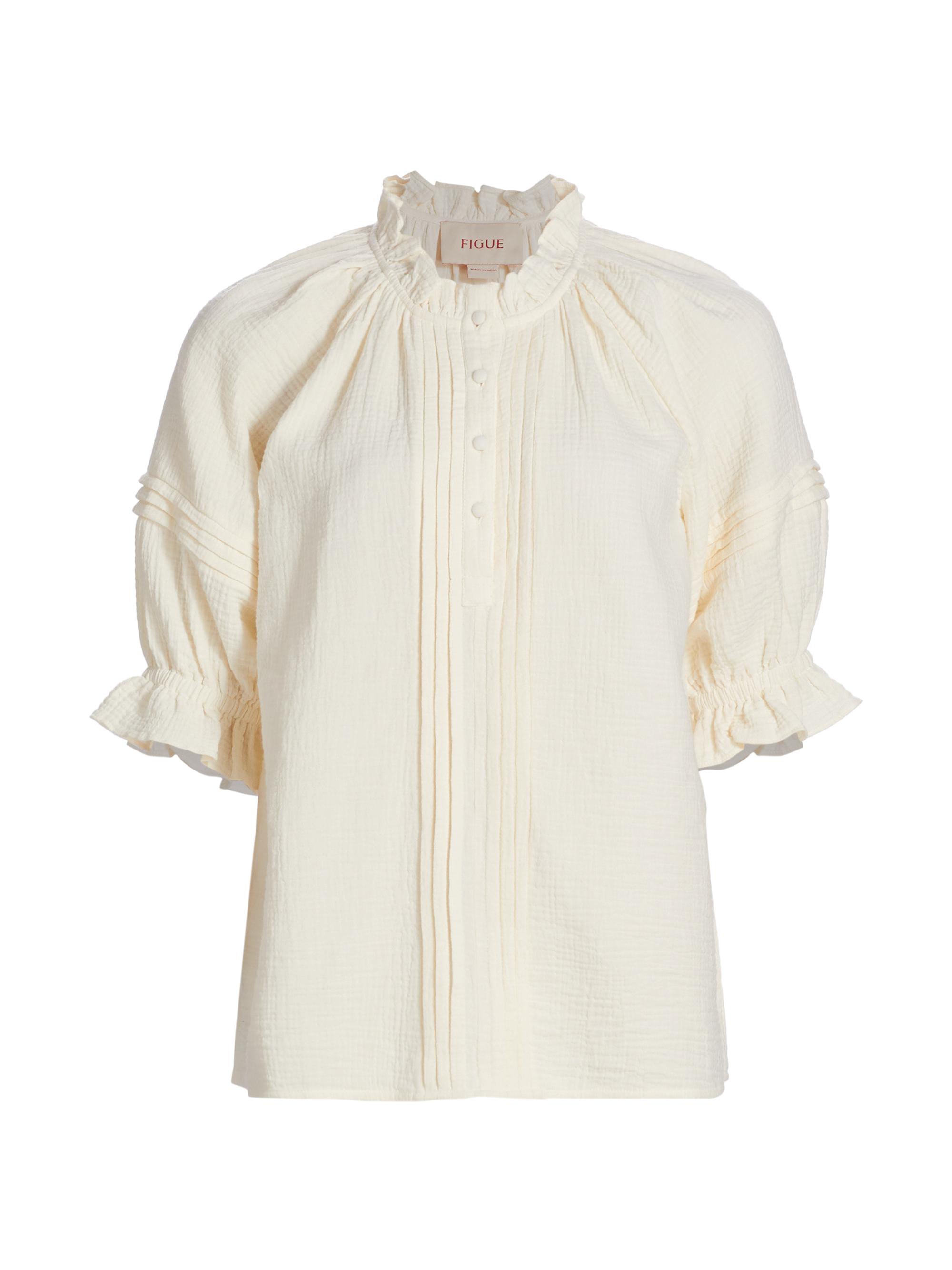 Figue Women's Billie Cotton Pintuck Top - Chalk