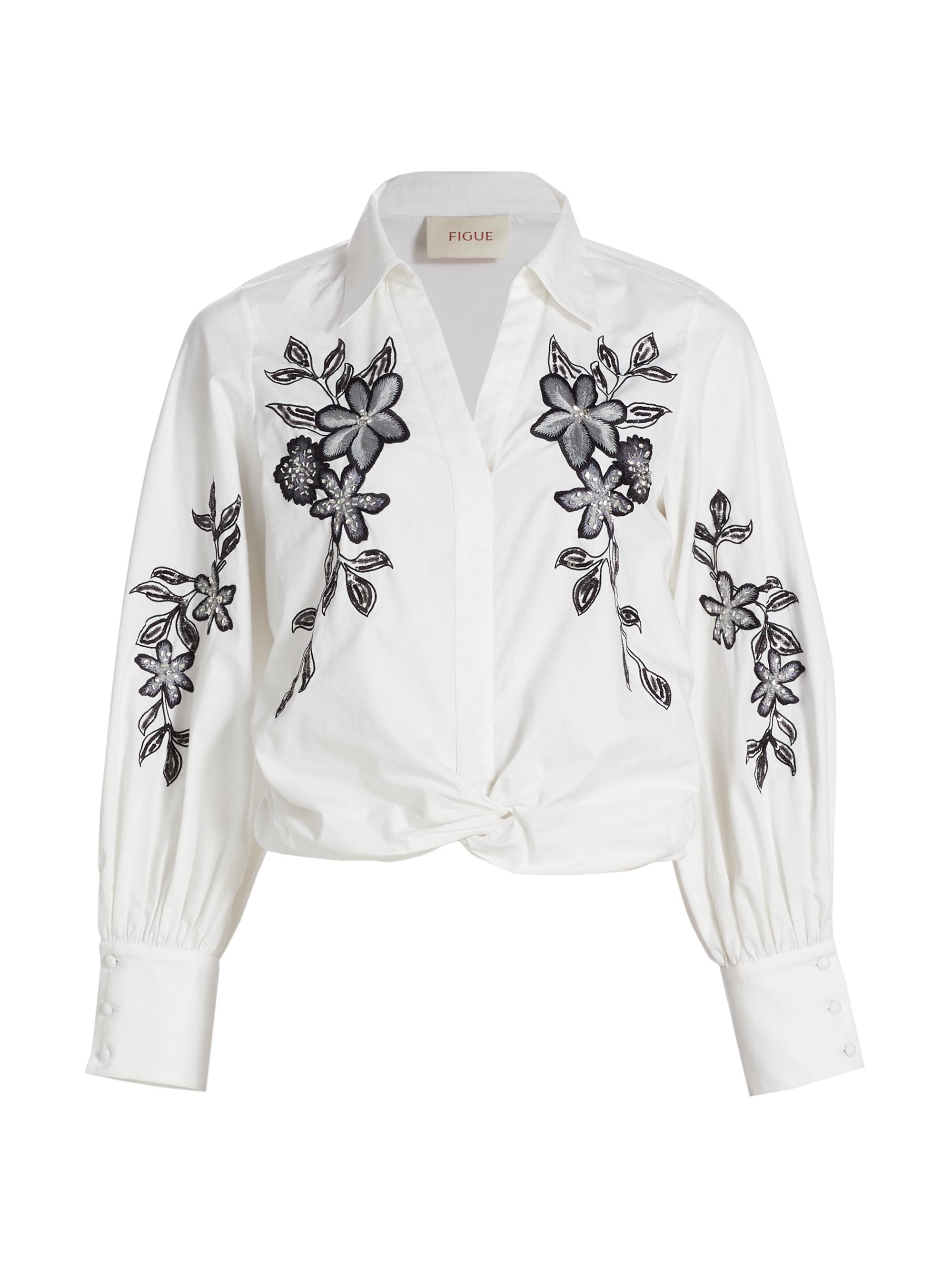 Figue Women's Carrie Cotton Floral Top - Chalk