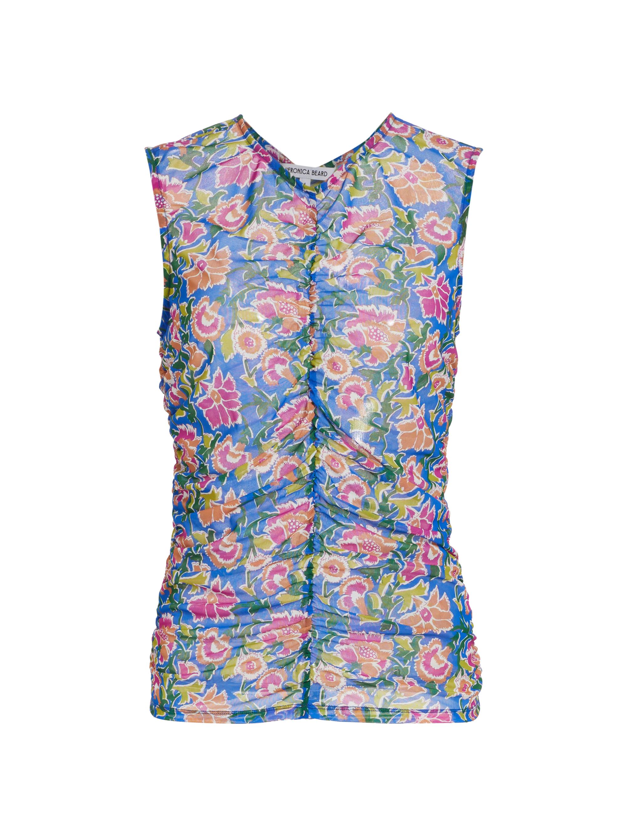 Veronica Beard Women's Tazmin Ruched Floral Mesh Top - Sarong Floral Print