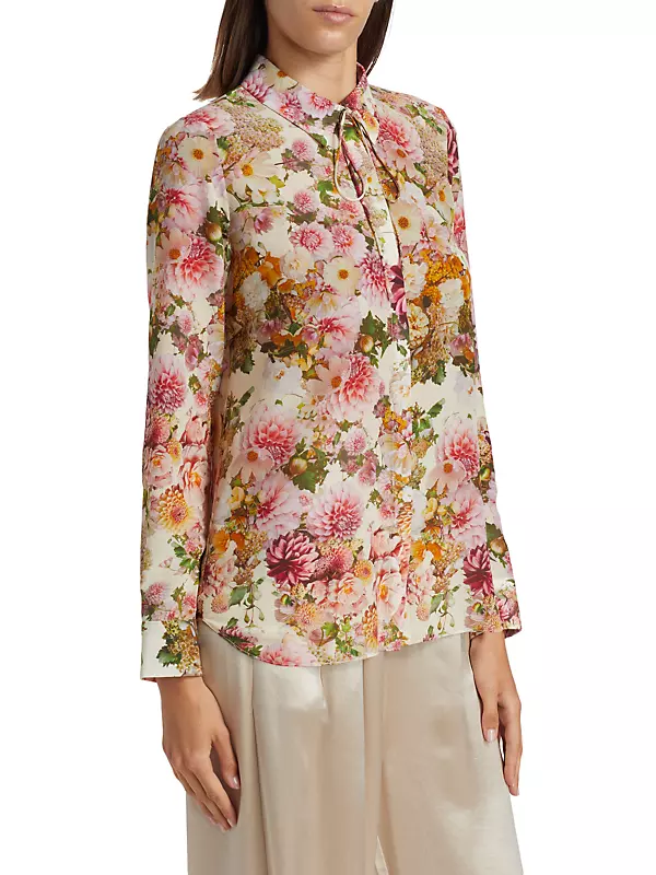 Shop Adam Lippes Floral Silk Tie-Neck Blouse | Saks Fifth Avenue Shop Adam Lippes Floral Silk Tie-Neck Blouse | Saks Fifth Avenue