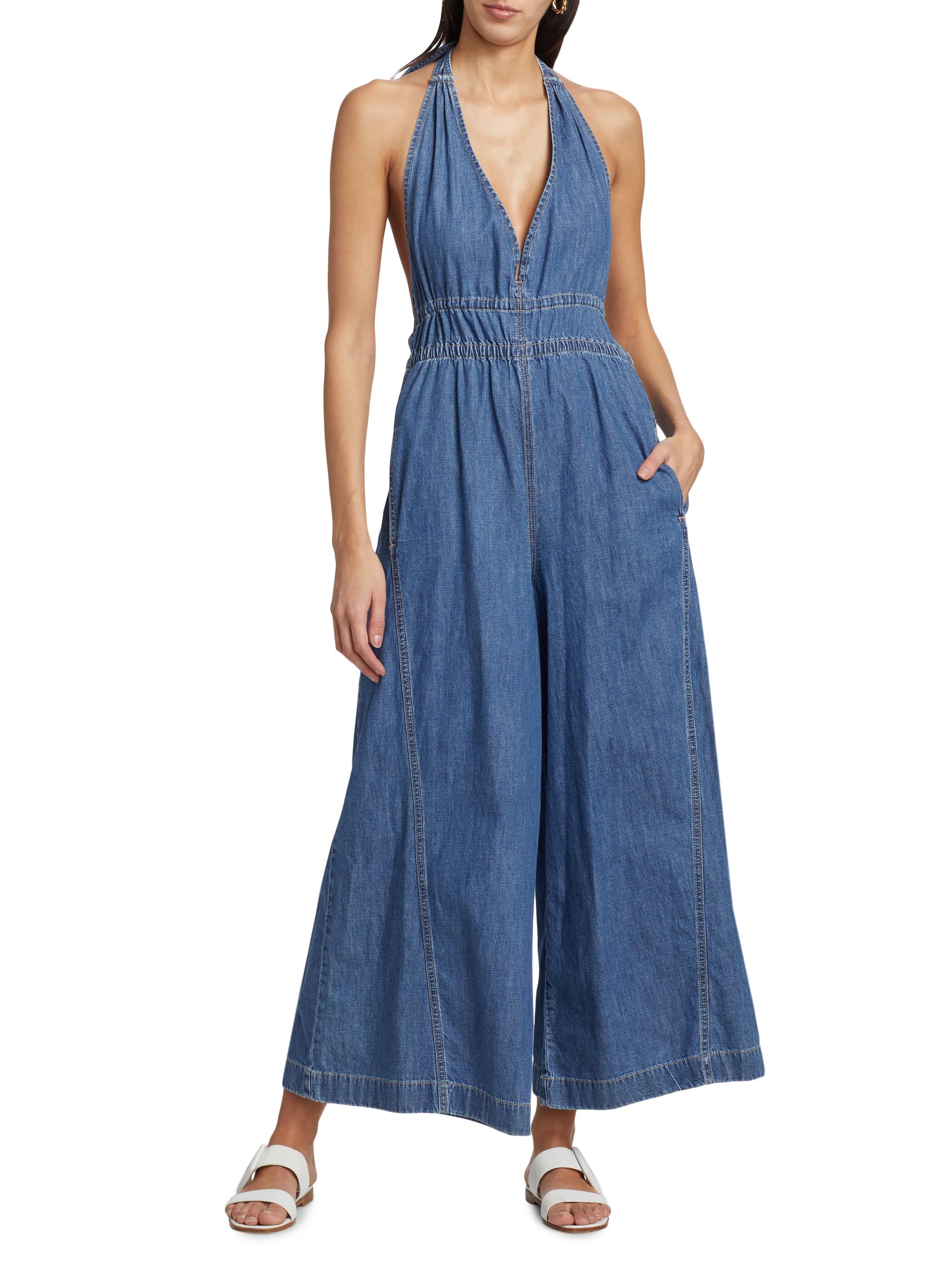 Free People Sunrays Wide-Leg Denim Jumpsuit | Saks Fifth Avenue