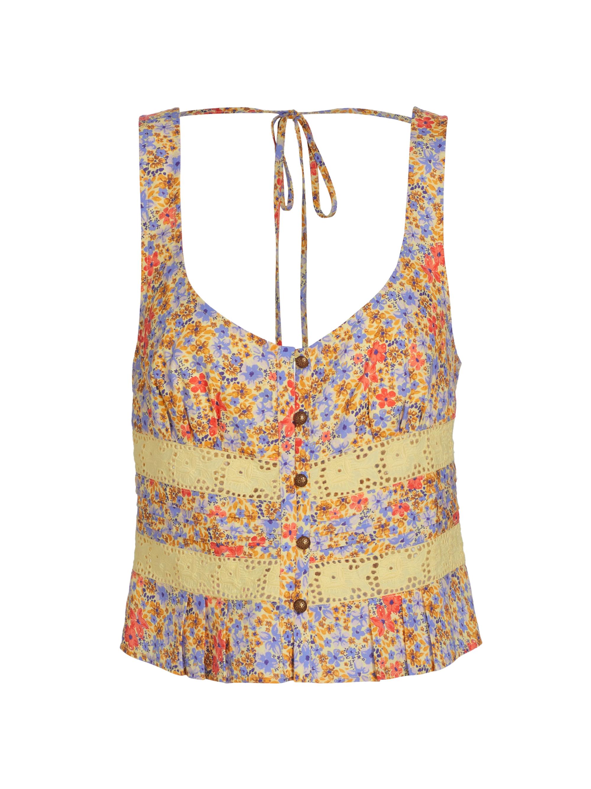 Free People Women's Kiana Floral Cotton Peplum Top - Coral Combo