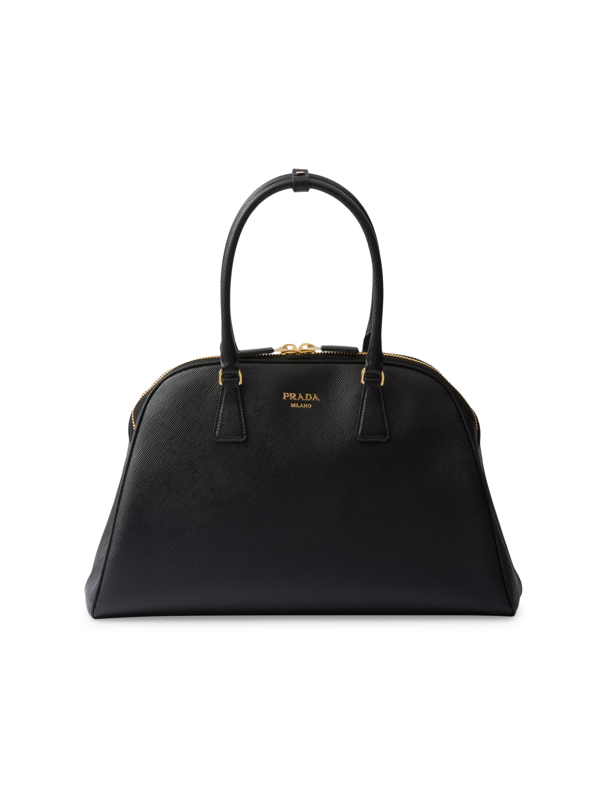 バッグ PRADA Black Perforated Leather Tote Bag Shop Prada Logo Printed Zipped Tote Bag on Sale at