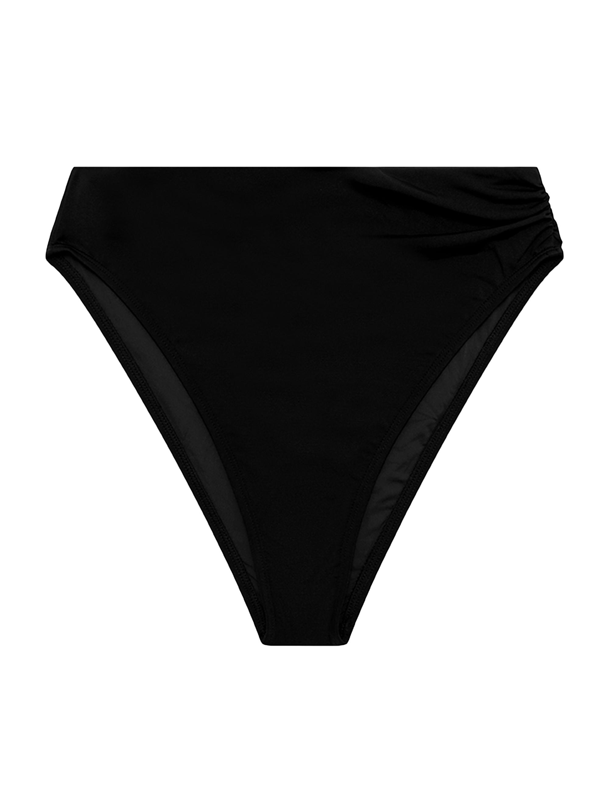 Peony Women's Ruched High-Waist Bikini Bottom - Noir
