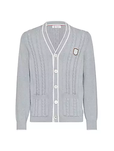 Cotton Cable Knit Cardigan with Tennis Badge