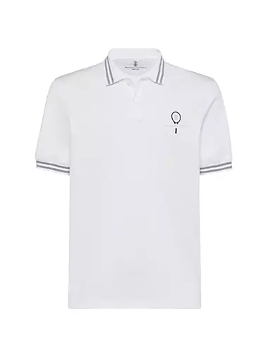 Cotton Jersey Polo T-Shirt with Striped Collar
