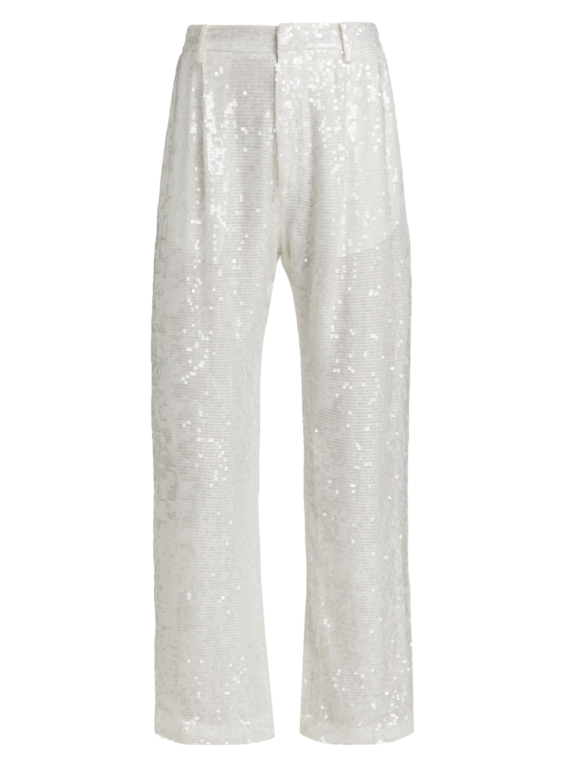 LaPointe Women's Sequined Straight-Leg Crop Pants - White