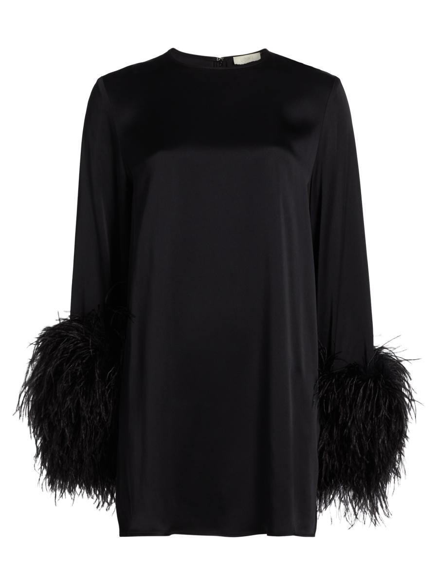 Lapointe Women's Double-face Satin Feather-cuff Minidress In Black