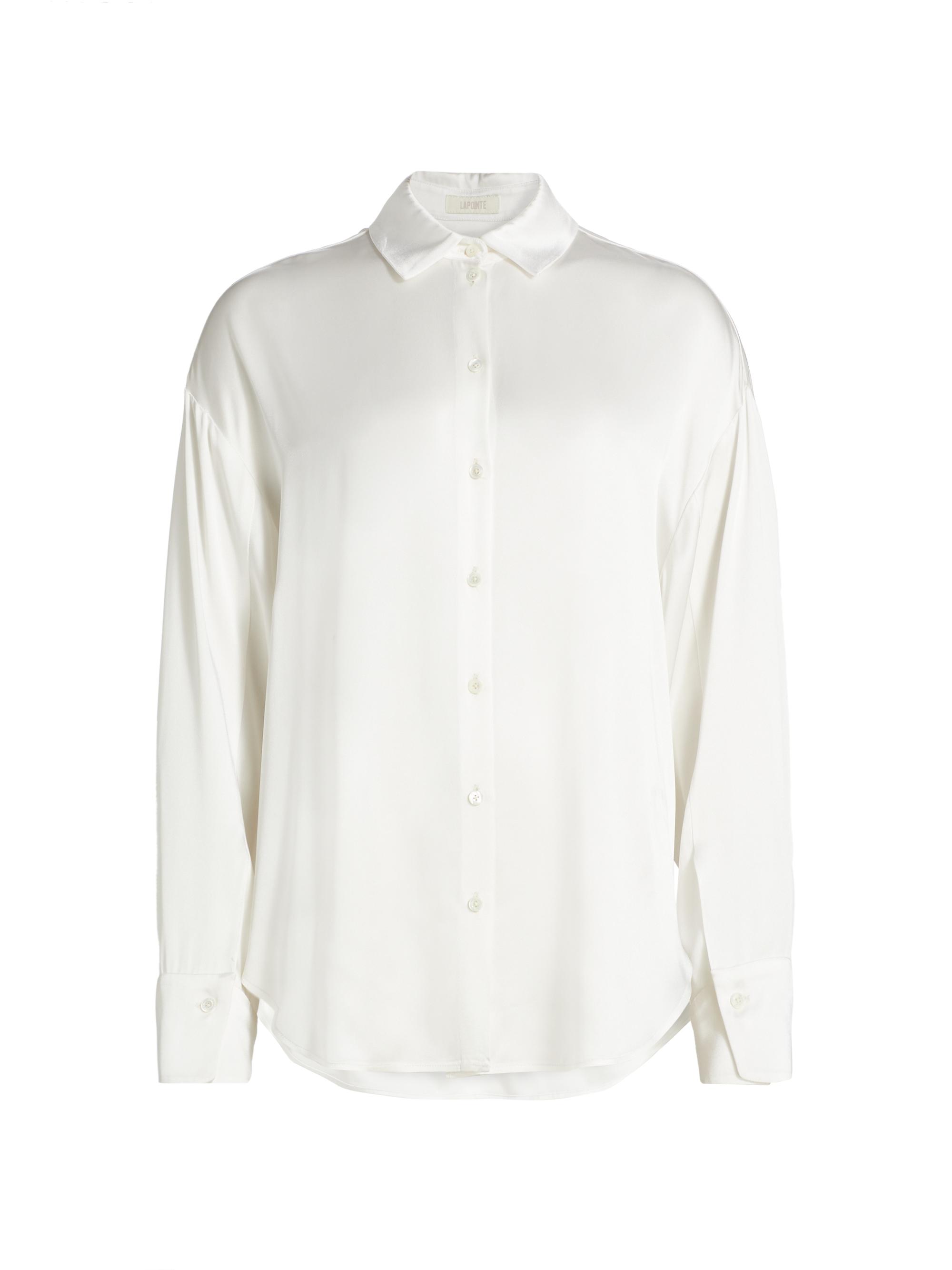 LaPointe Women's Multi-Way Double-Faced Satin Button-Front Shirt - White