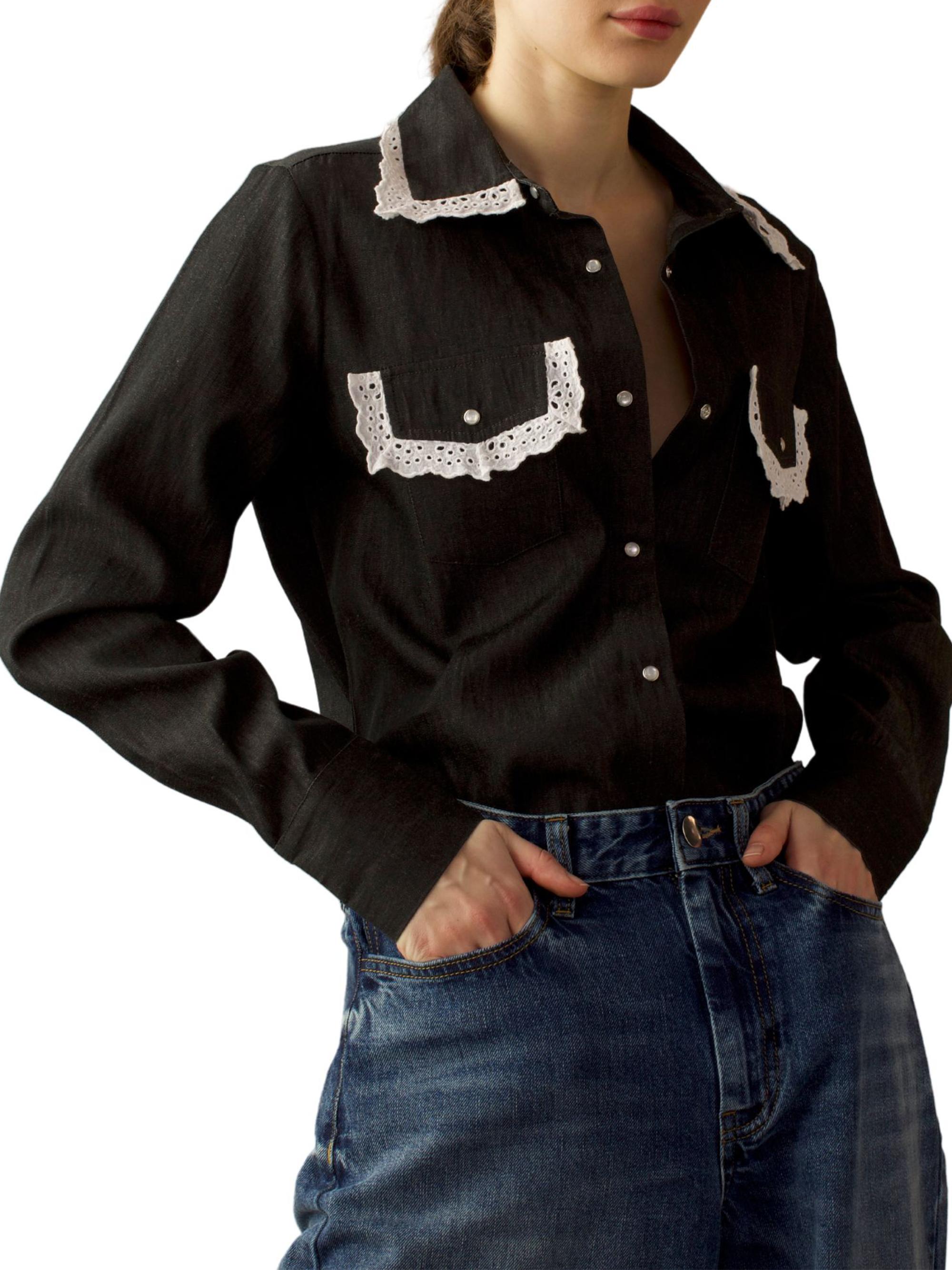 Cynthia Rowley Women's Cotton Lace-Trim Shirt - Black