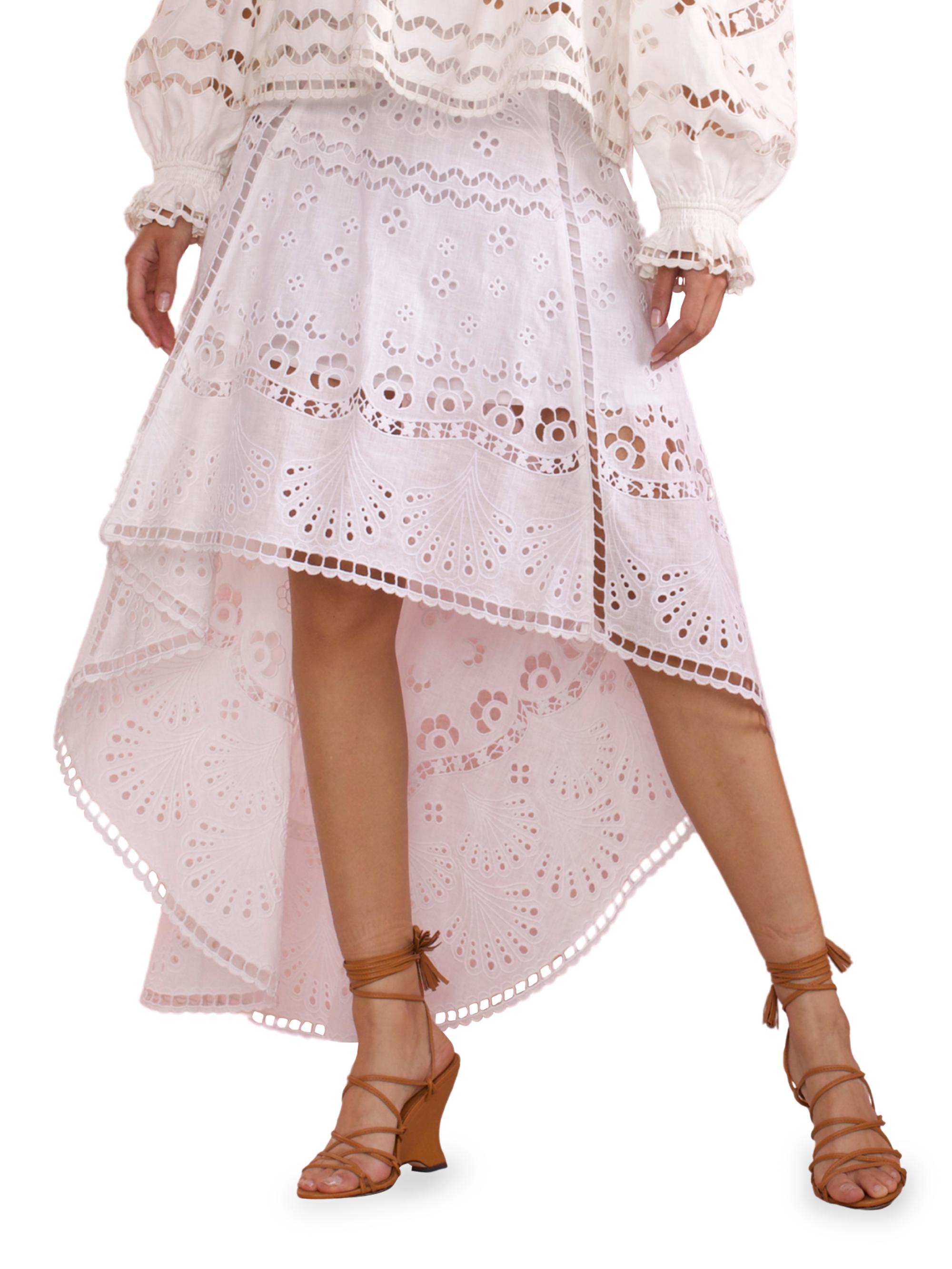 Cynthia Rowley Women's Embroidered Linen High-Low Skirt - White