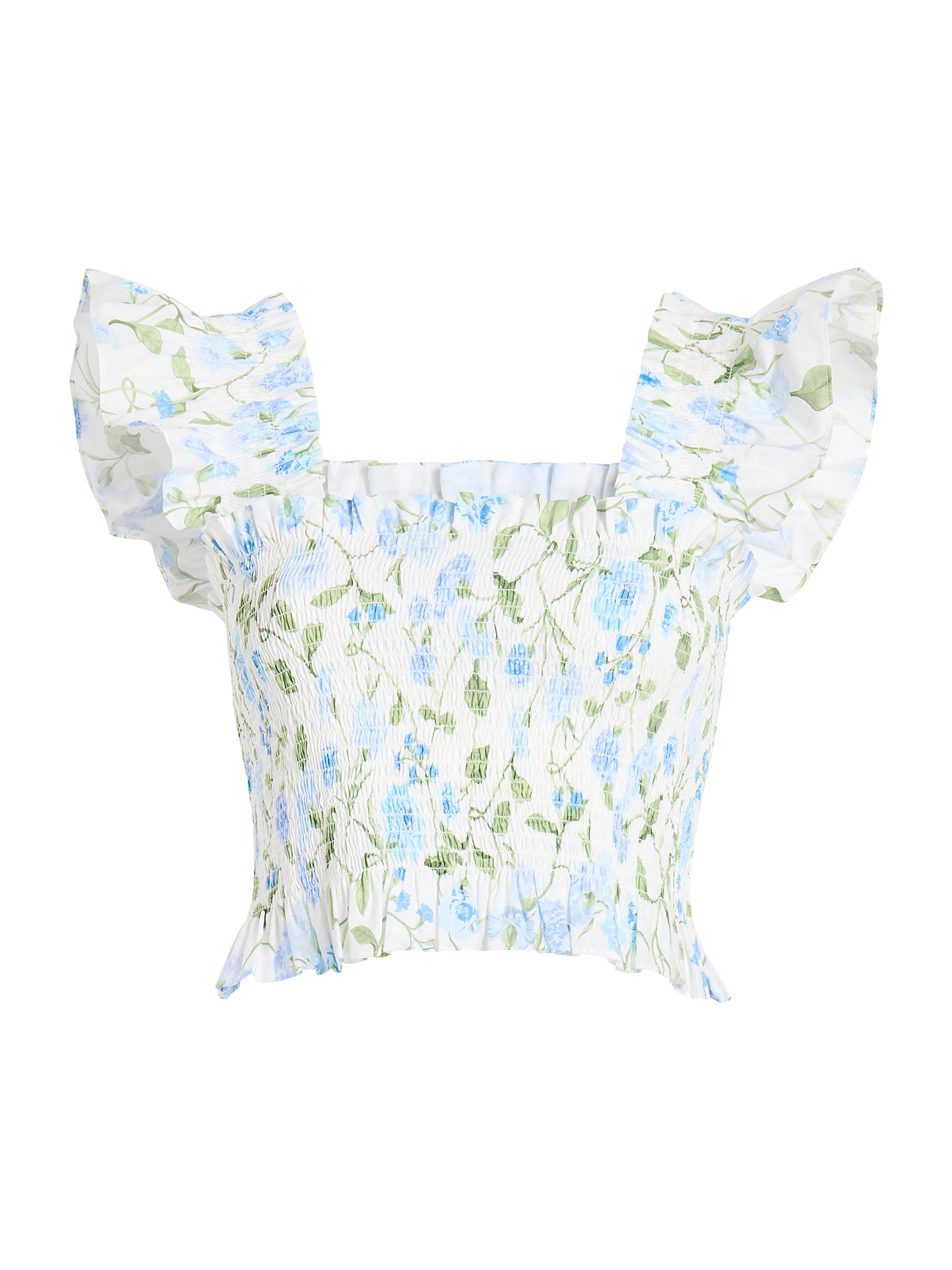 Hill House Home Women's The Cropped Paz Nap Top - Blue Peony Bouquet