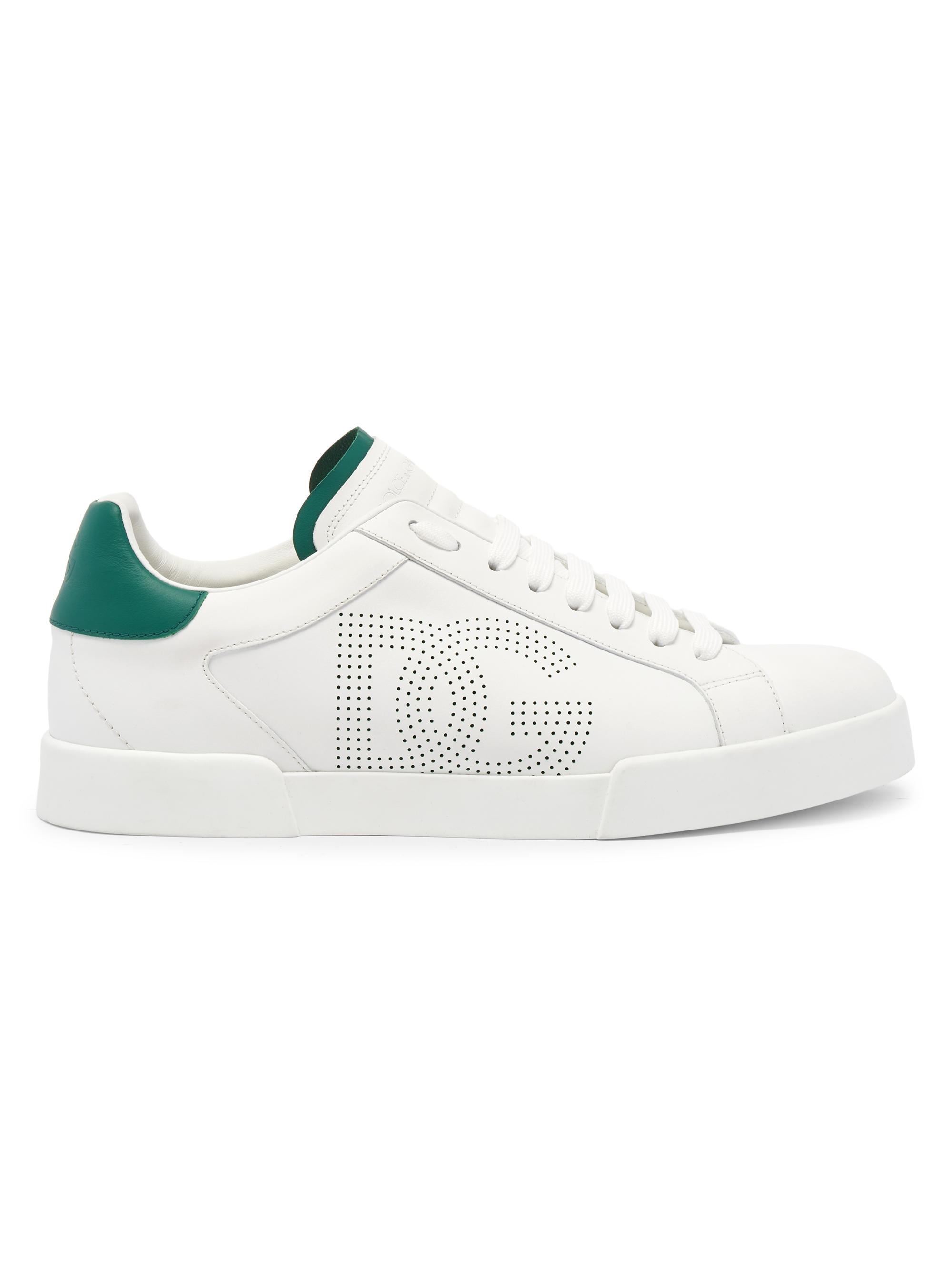 Dolce & Gabbana Men's Portofino Light Logo-Perforated Leather Low-Top Sneakers - White Emerald