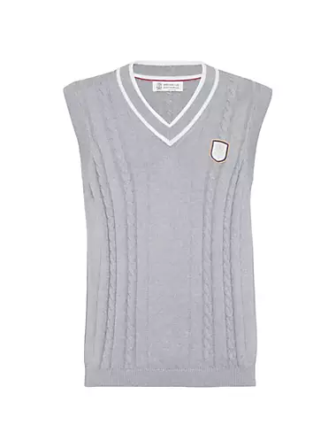 Cotton Cable Knit Vest with Tennis Badge