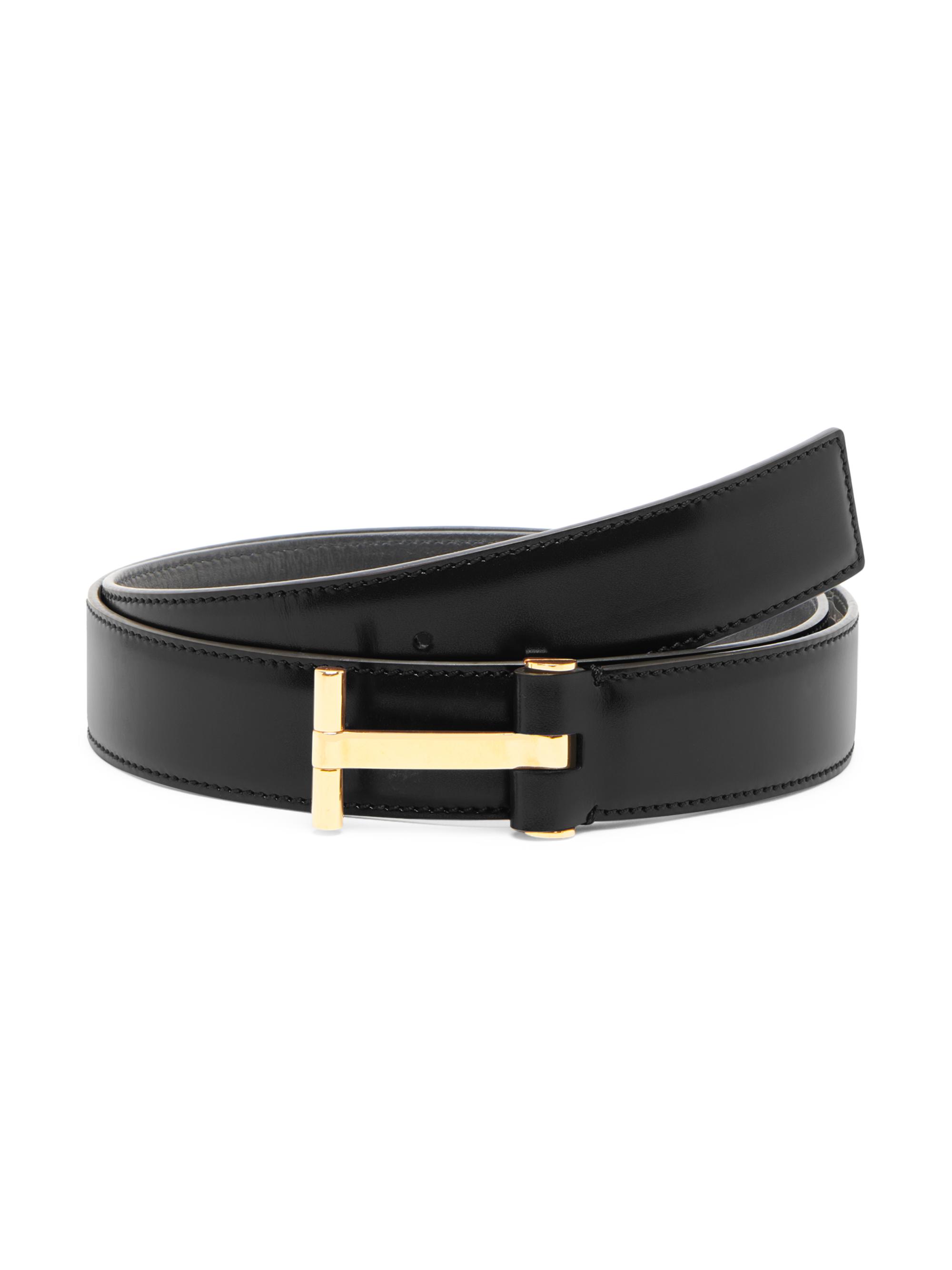 TOM FORD Men's Classic Leather T Belt - Black