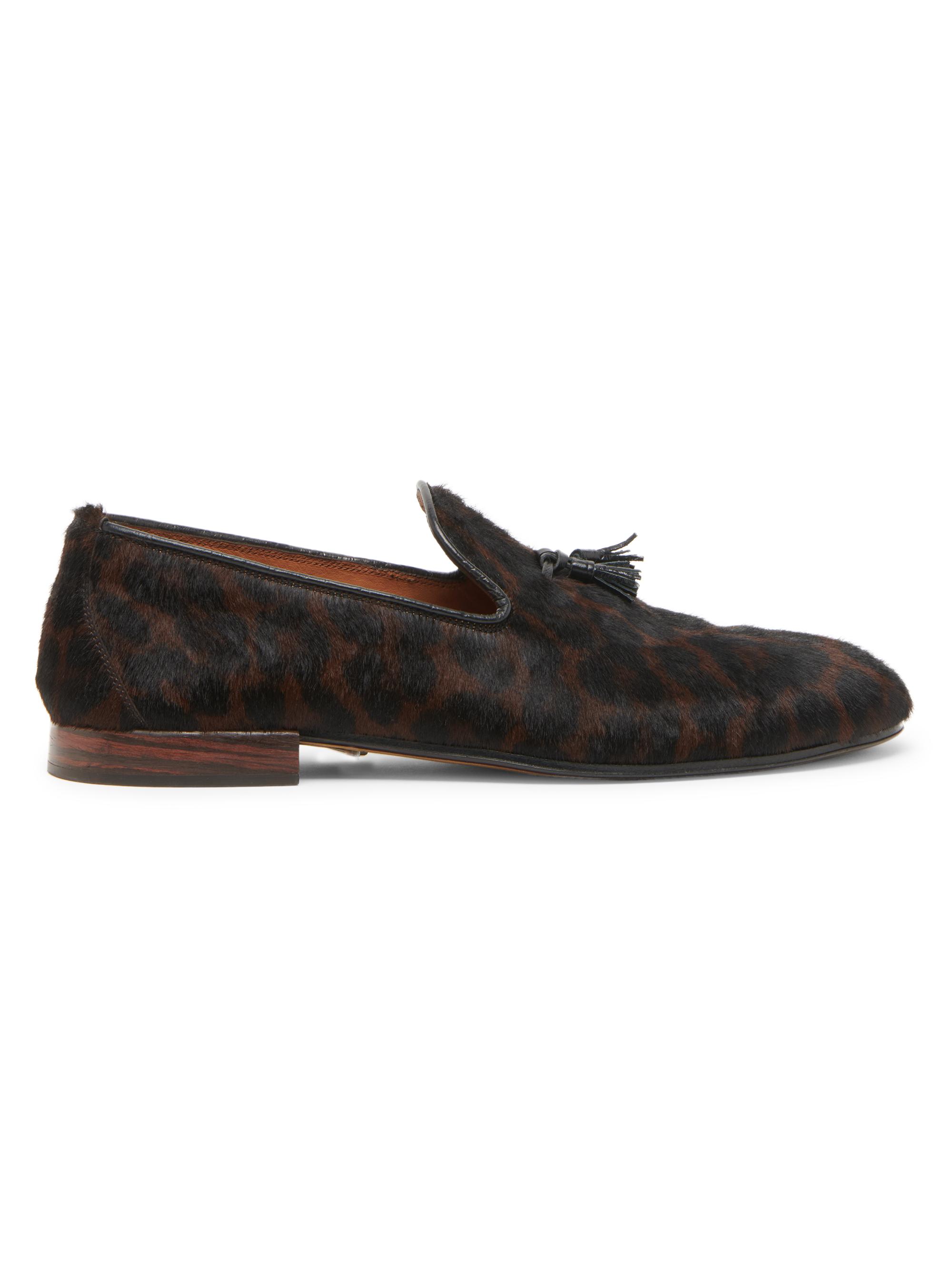TOM FORD Men's Leopard-Print Calf-Hair Slippers - Chestnut Black
