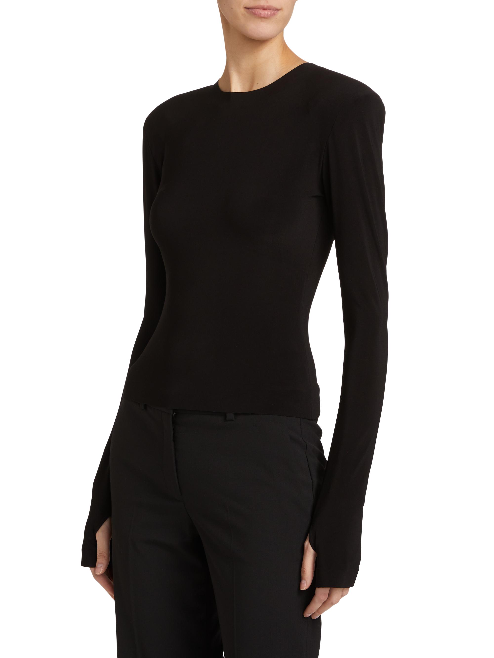 Norma Kamali Shoulder-Pad Crewneck Top | Saks Fifth Avenue