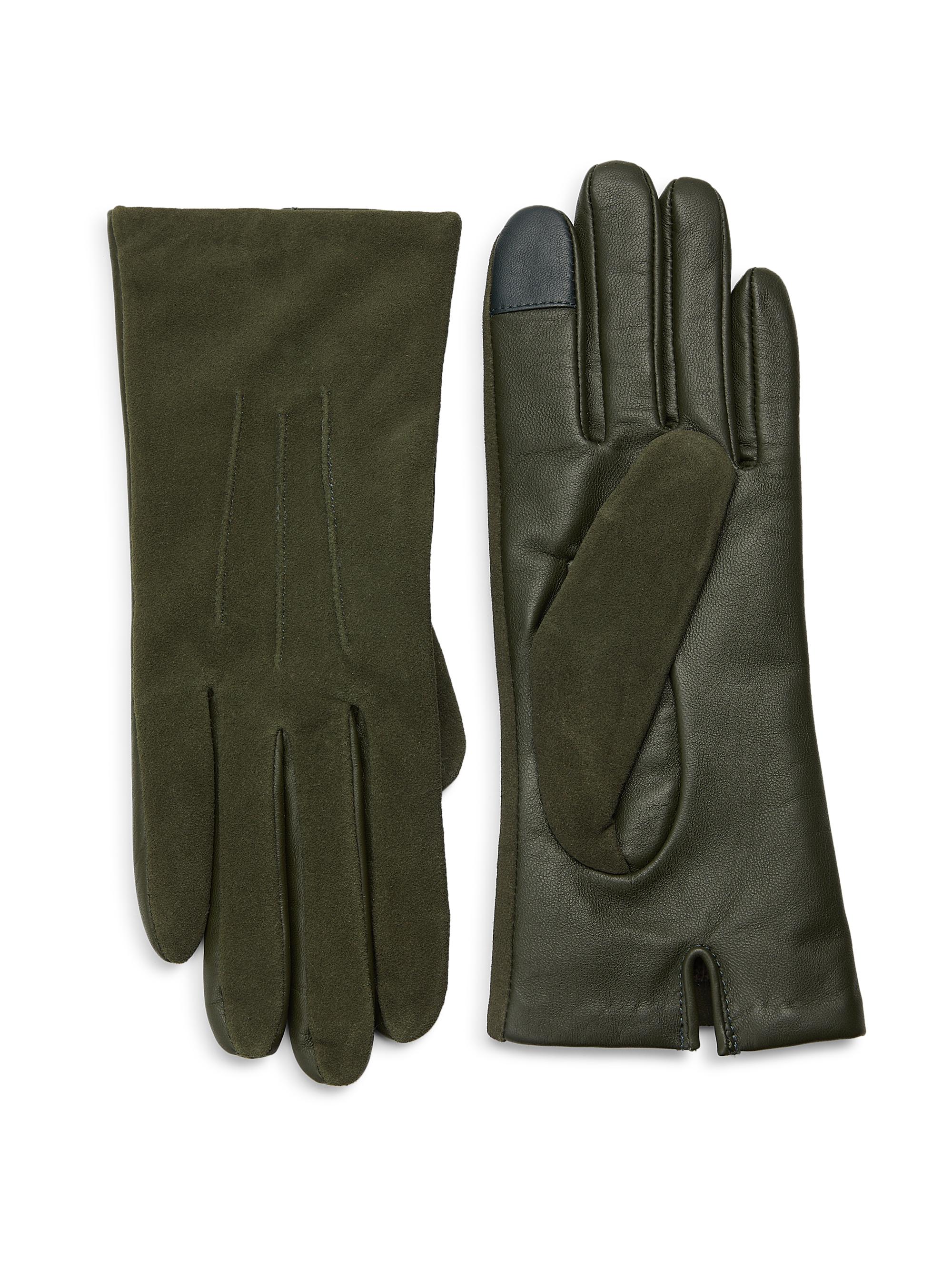 Carolina Amato Women's Touch Tech Classic Leather Gloves - Olive