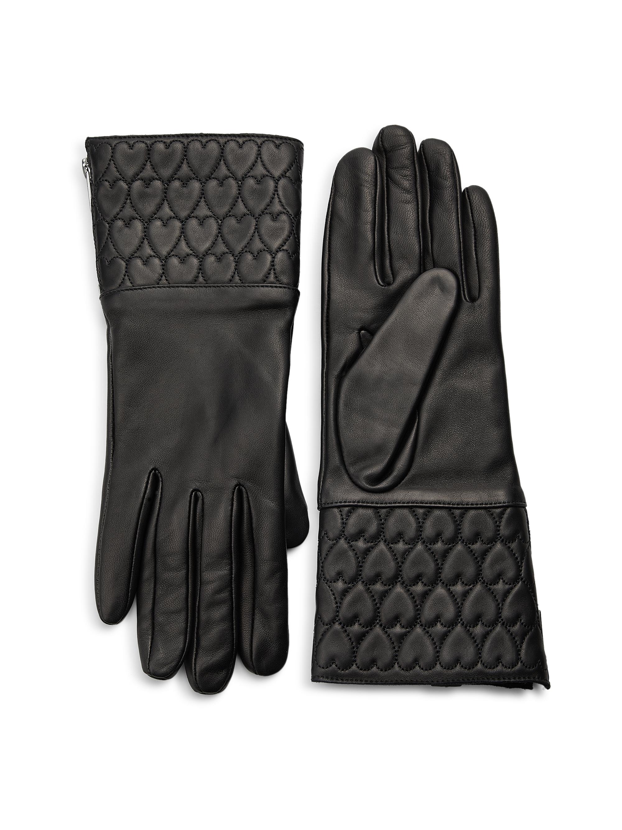 Carolina Amato Women's Trapunto-Stitched Heart Leather Gloves - Black