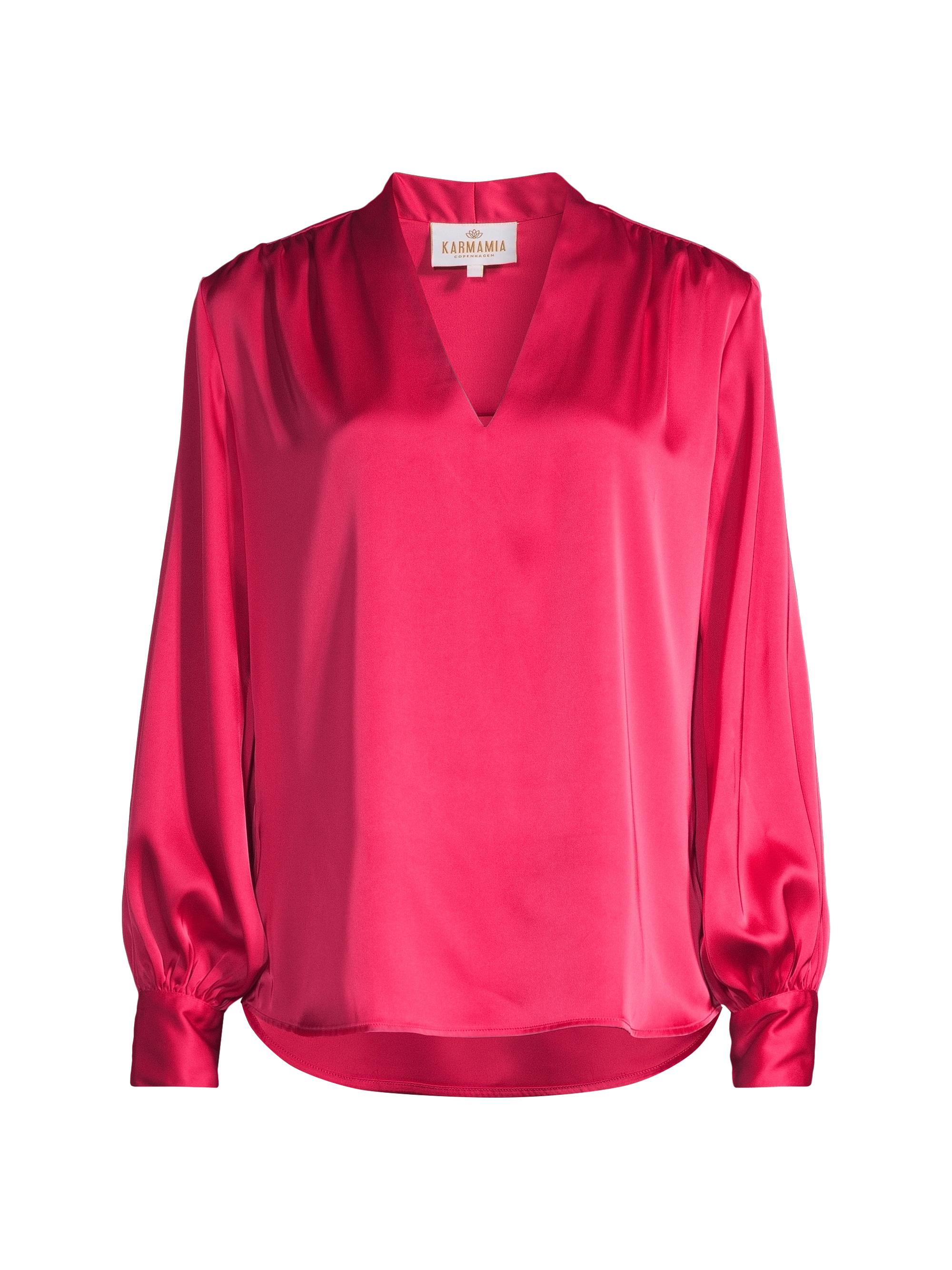 Karmamia Women's Edith V-Neck Satin Blouse - Deep Pink