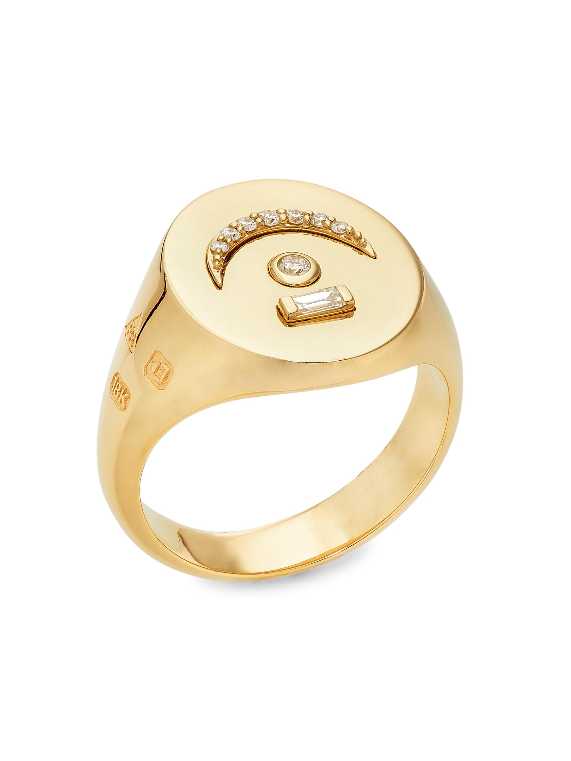 Foundrae Women's Internal Compass 18K Yellow Gold & 0.12 TCW Diamond Pause Signet Ring - Yellow Gold