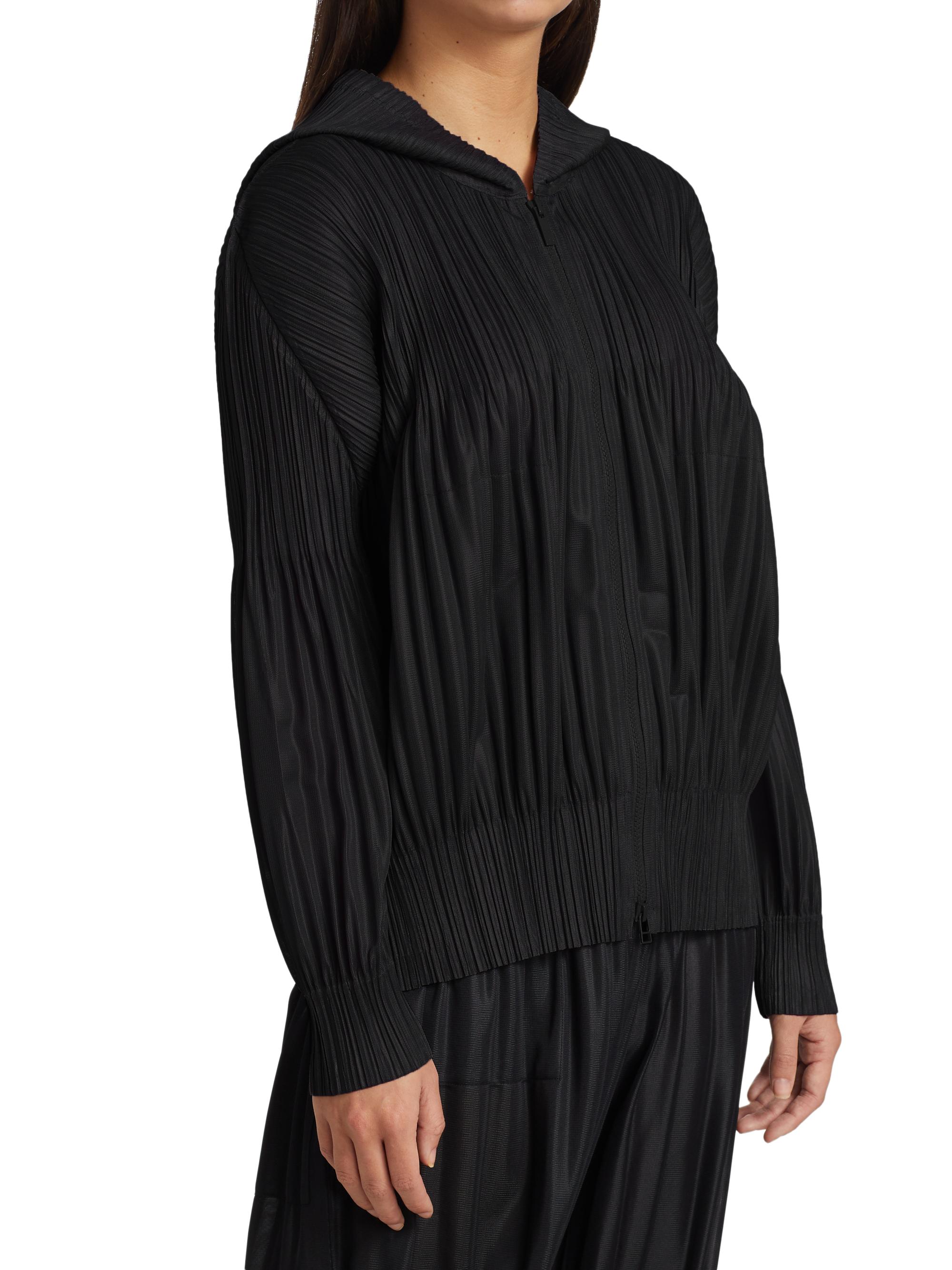 Issey Miyake Pleated Grid hooded coat - Black